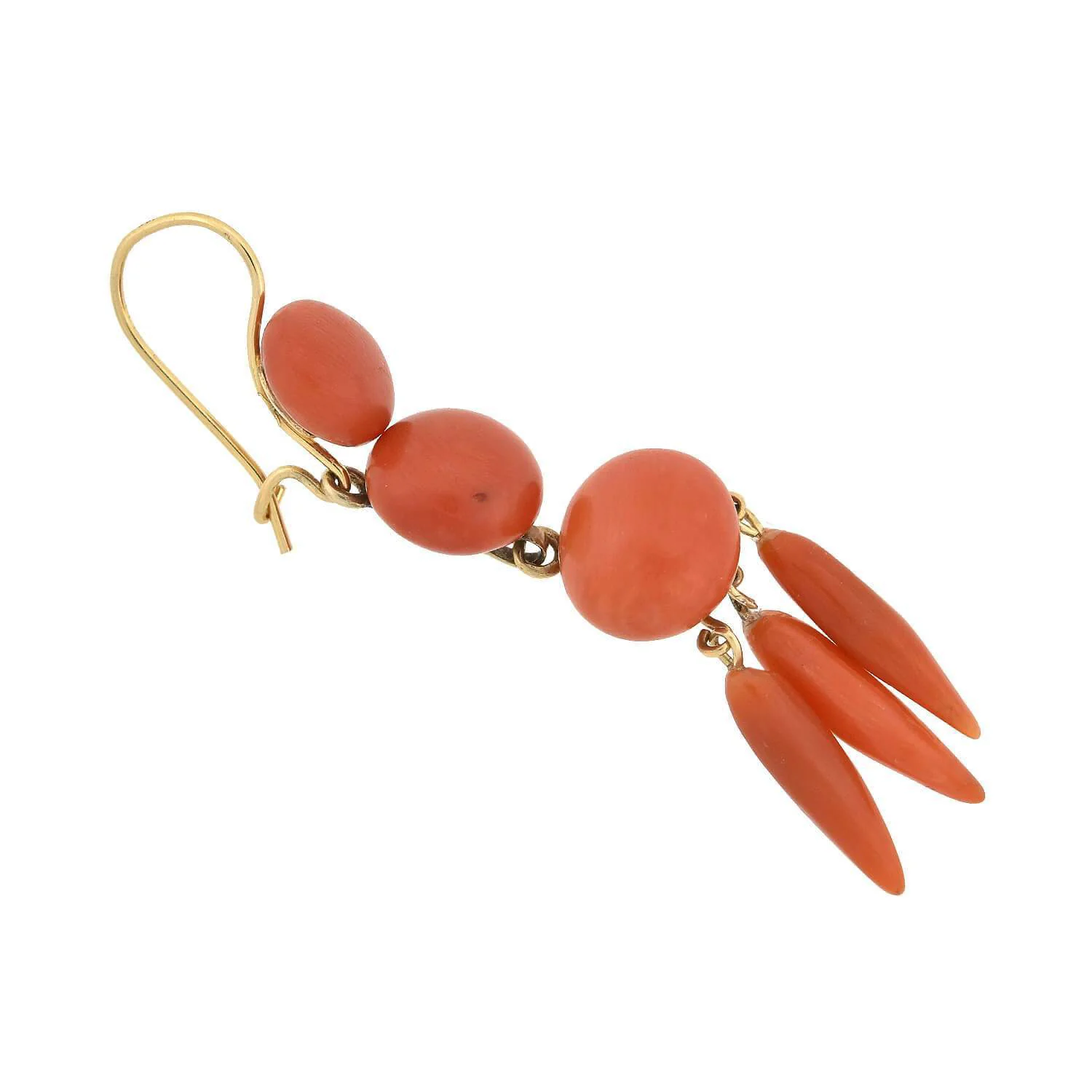 Victorian 14kt Carved Natural Coral Dangling Earrings - Image 4