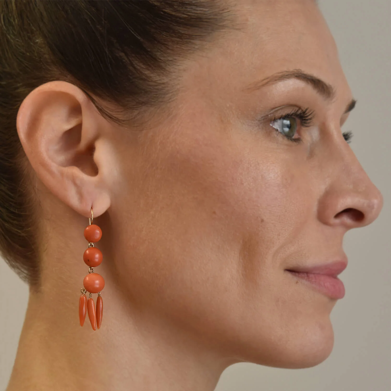 Victorian 14kt Carved Natural Coral Dangling Earrings - Image 6