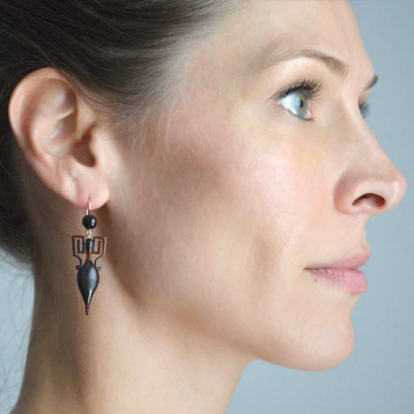 Victorian 14kt Carved Tortoise Shell Urn Earrings - Image 6