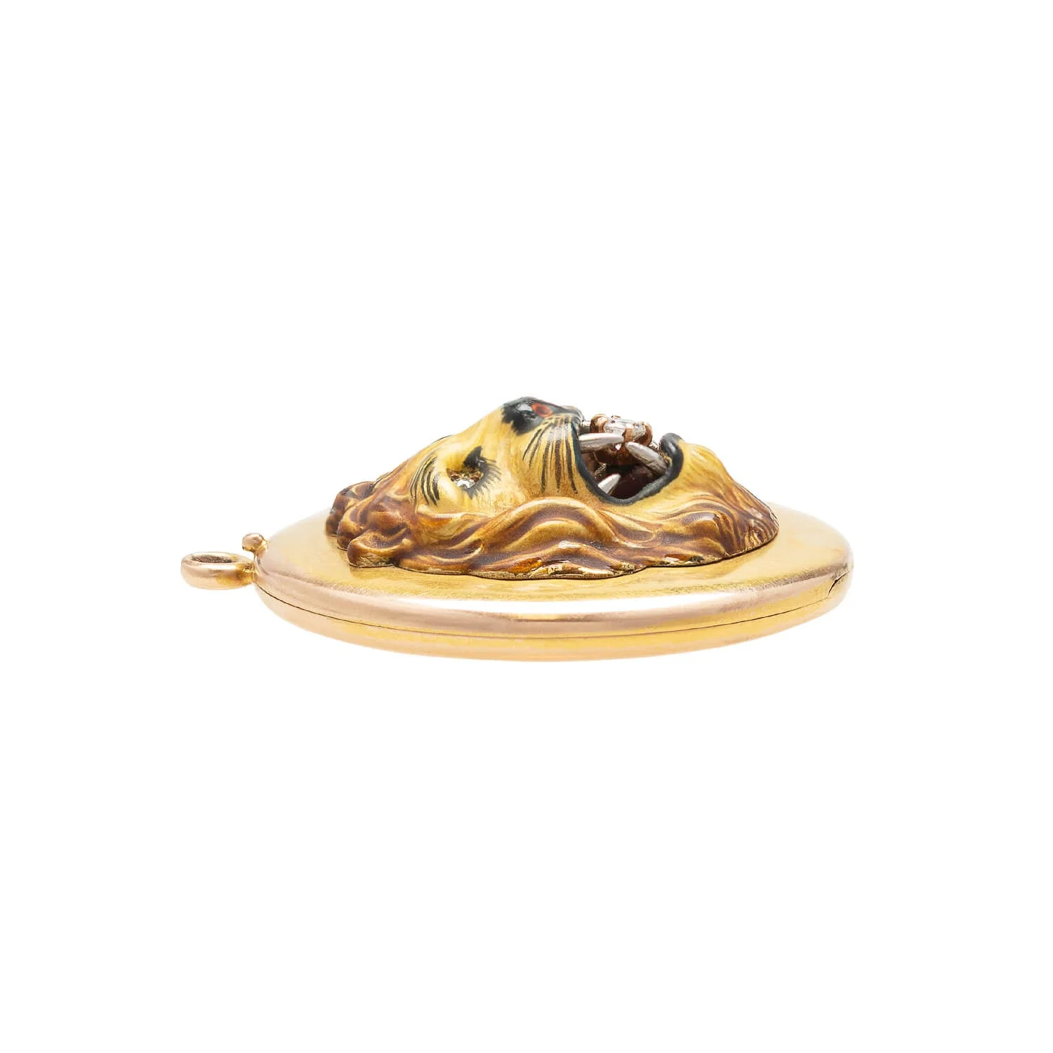 Victorian 14kt Diamond & Enamel Lion Locket - Image 2