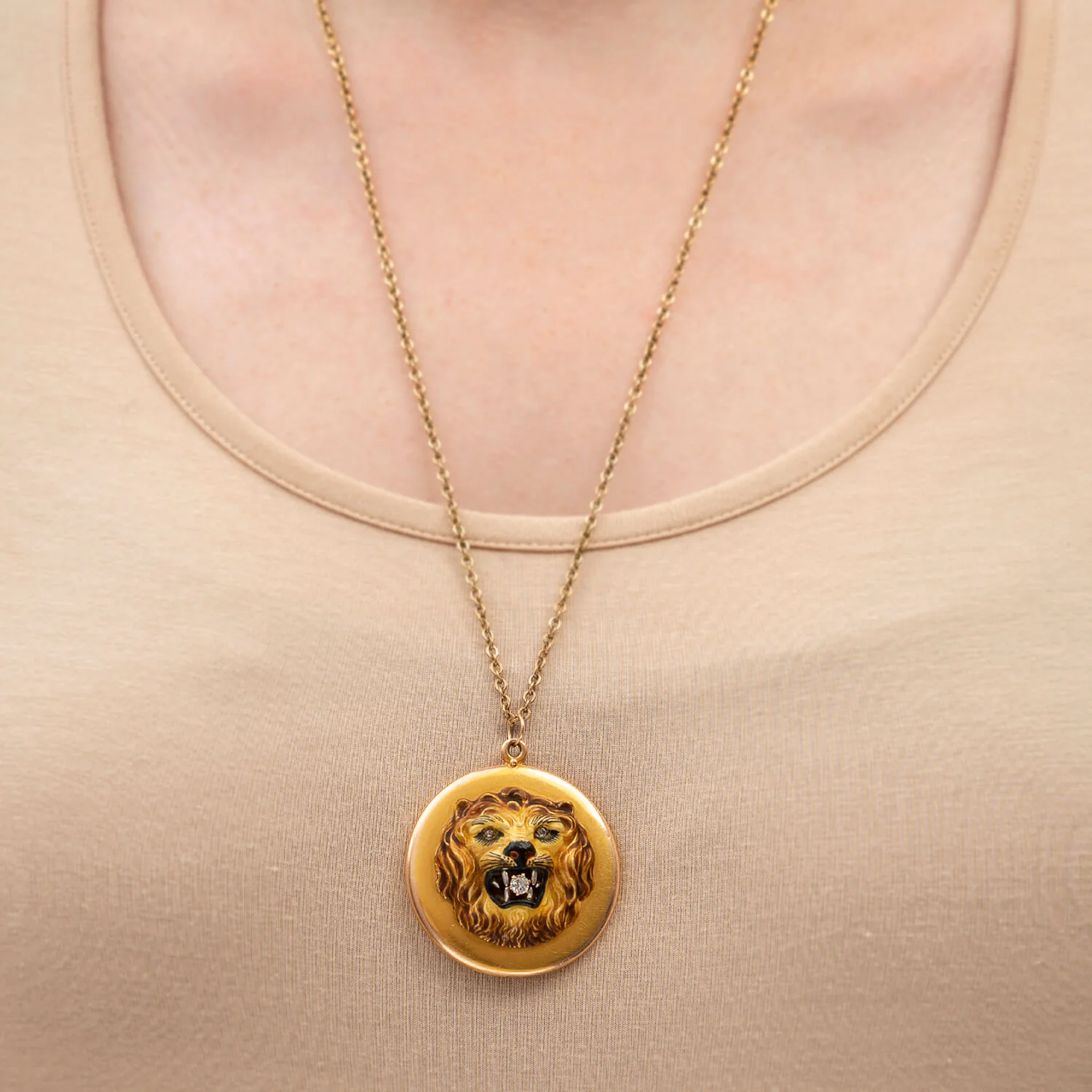 Victorian 14kt Diamond & Enamel Lion Locket - Image 5