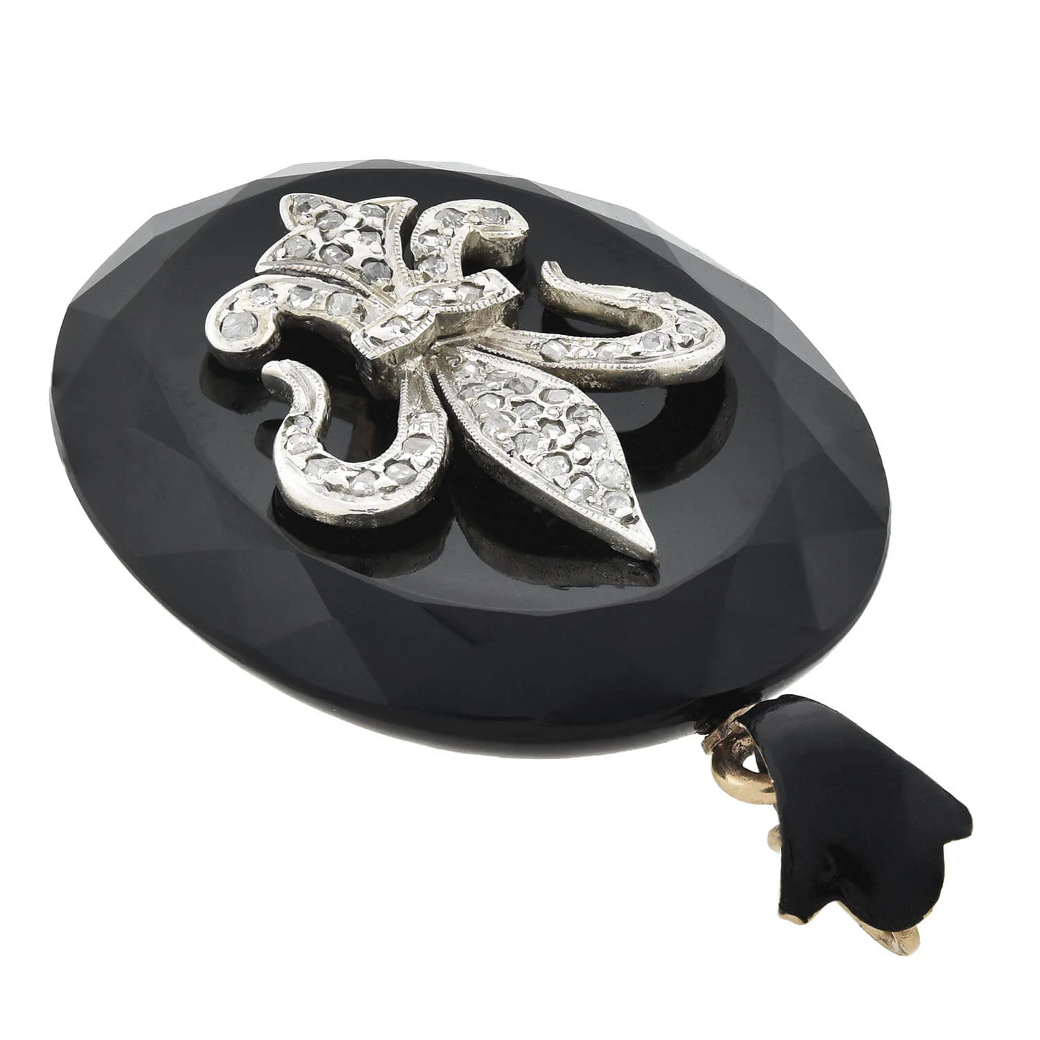 Victorian 14kt Faceted Onyx Locket with Diamond Fleur-de-Lys - Image 4