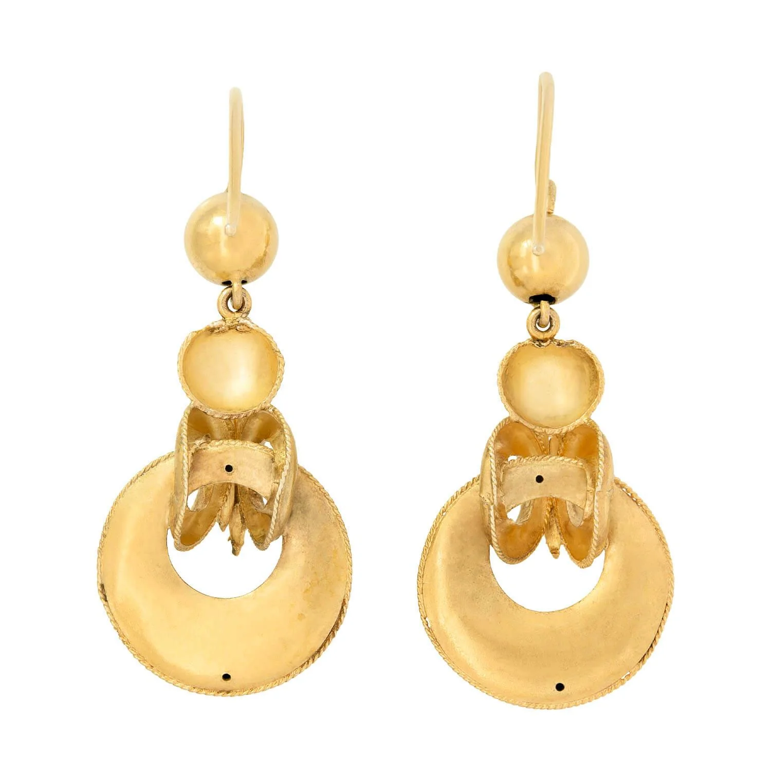 Victorian 14kt Harvest Wheat Etruscian Dangle Hoop Earrings - Image 3