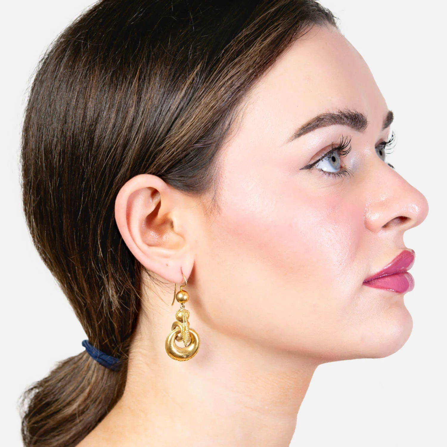 Victorian 14kt Harvest Wheat Etruscian Dangle Hoop Earrings - Image 4
