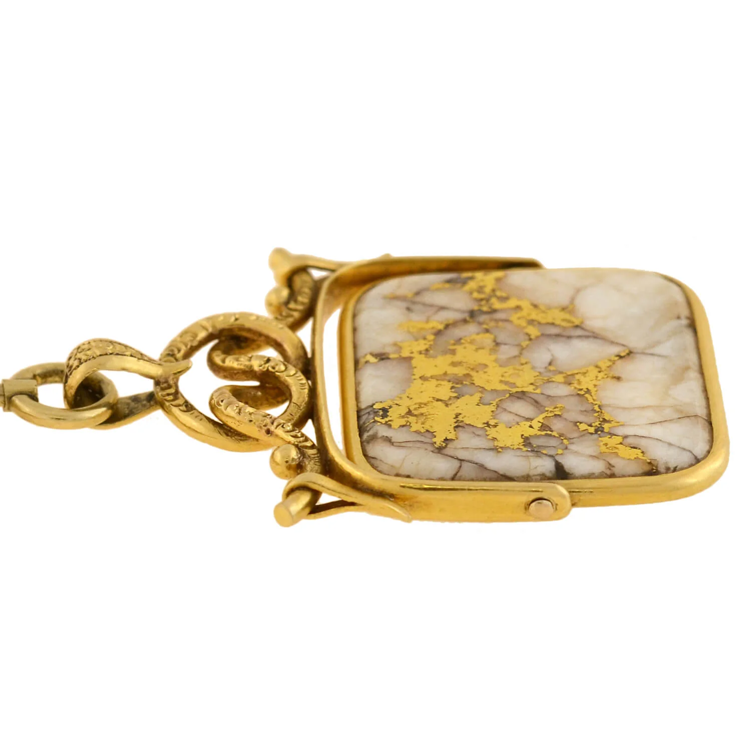 Victorian 14kt Inlaid Gold Quartz Watch Chain + Matching Spinner Fob - Image 4