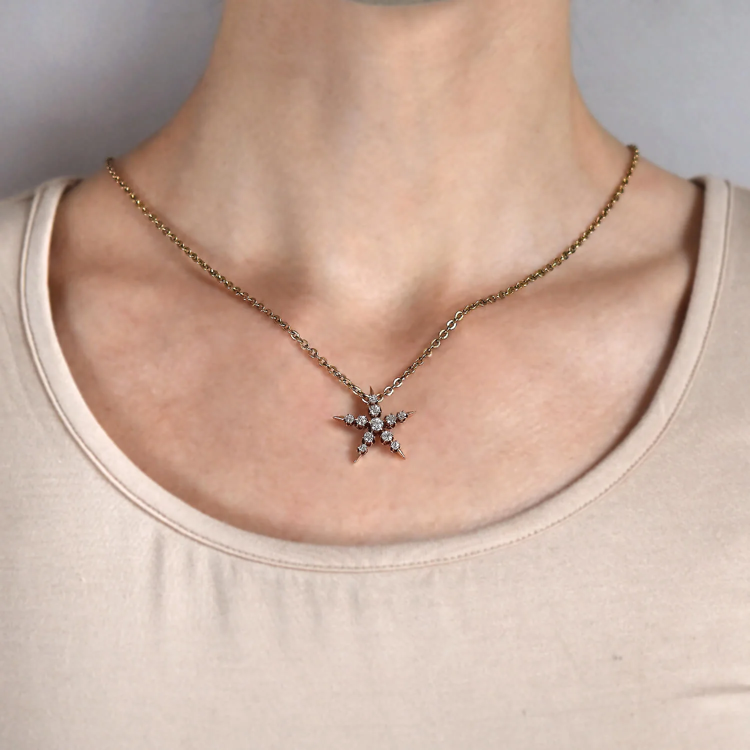 Victorian 14kt Mine Cut Diamond 5-Point Star Pendant 0.80ctw - Image 6