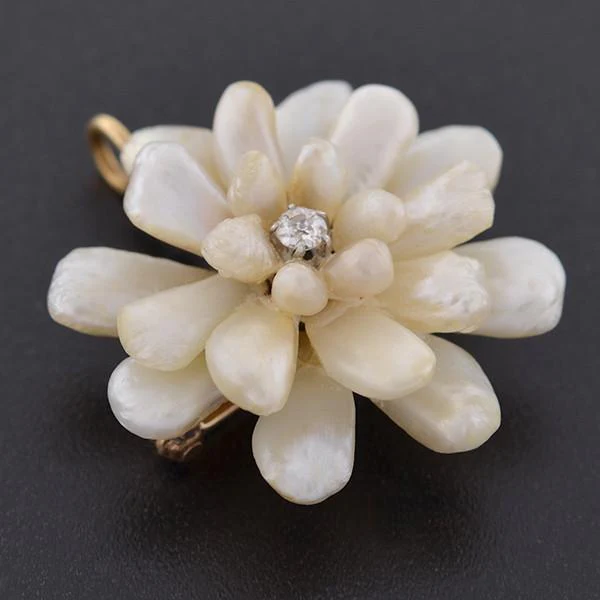 Victorian 14kt Mississippi River Pearl Flower Pin/Pendant - Image 3