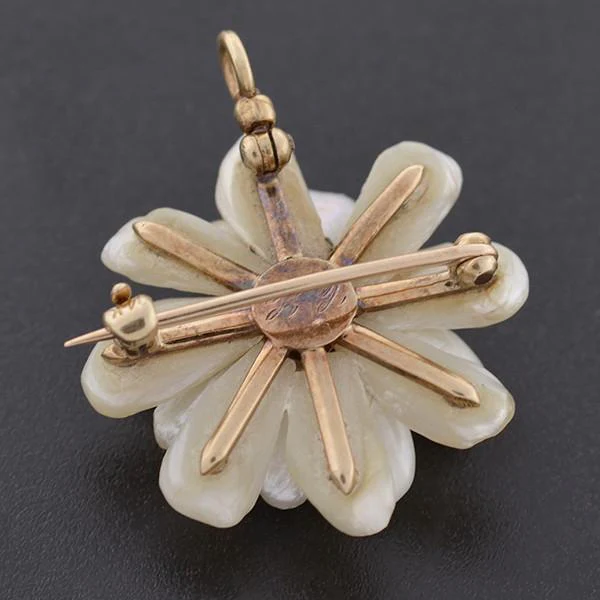 Victorian 14kt Mississippi River Pearl Flower Pin/Pendant - Image 5