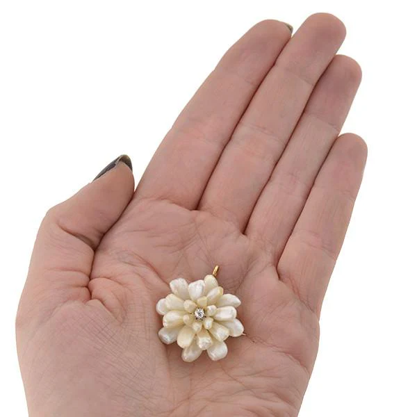 Victorian 14kt Mississippi River Pearl Flower Pin/Pendant - Image 7