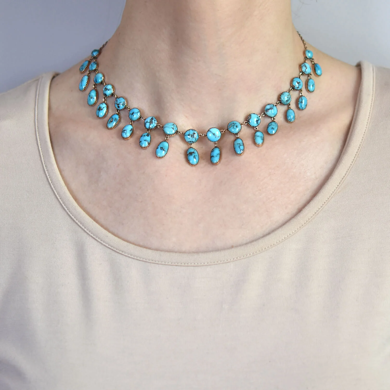 Victorian 14kt Persian Turquoise Festoon Link Necklace - Image 6