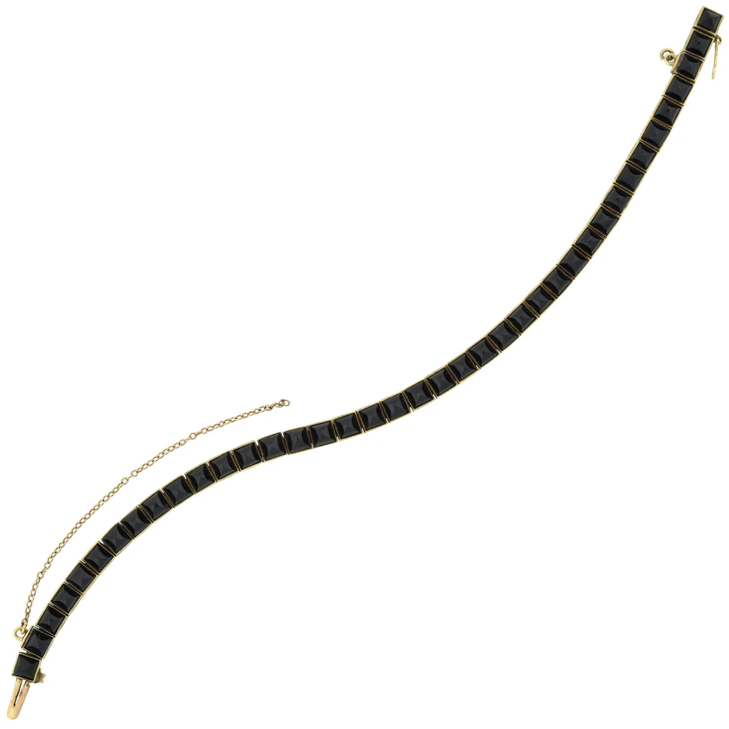 Victorian 14kt Pyramidal Cut Onyx Link Bracelet - Image 2