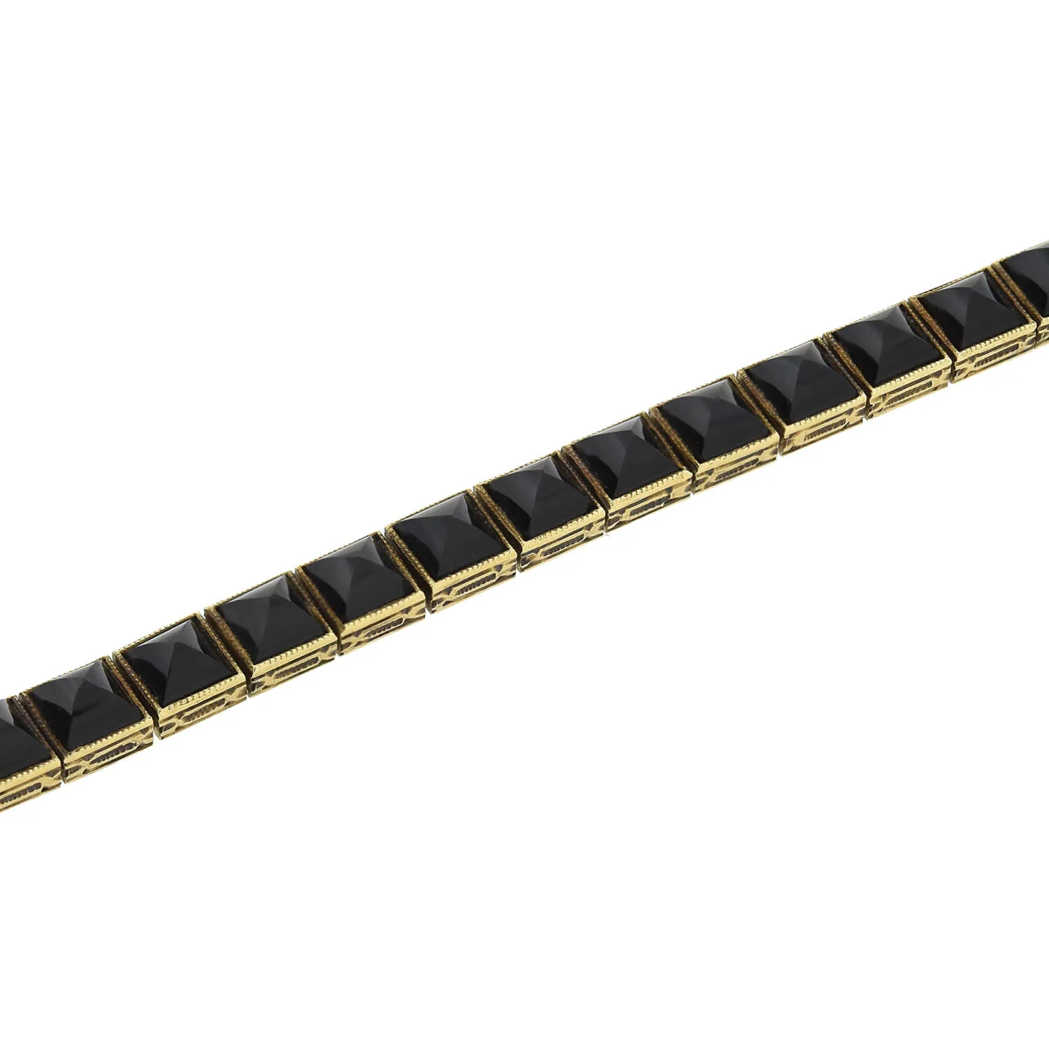 Victorian 14kt Pyramidal Cut Onyx Link Bracelet - Image 3