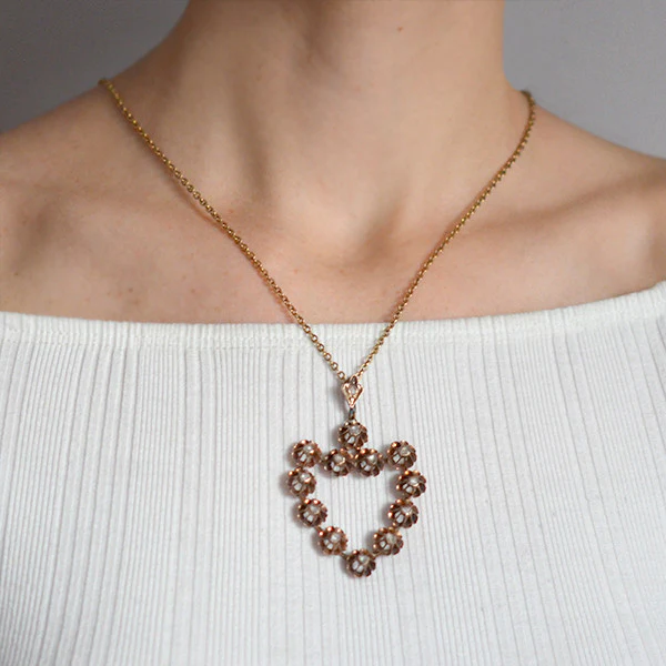 Victorian 14kt & Rose Cut Diamond Heart Pendant - Image 6