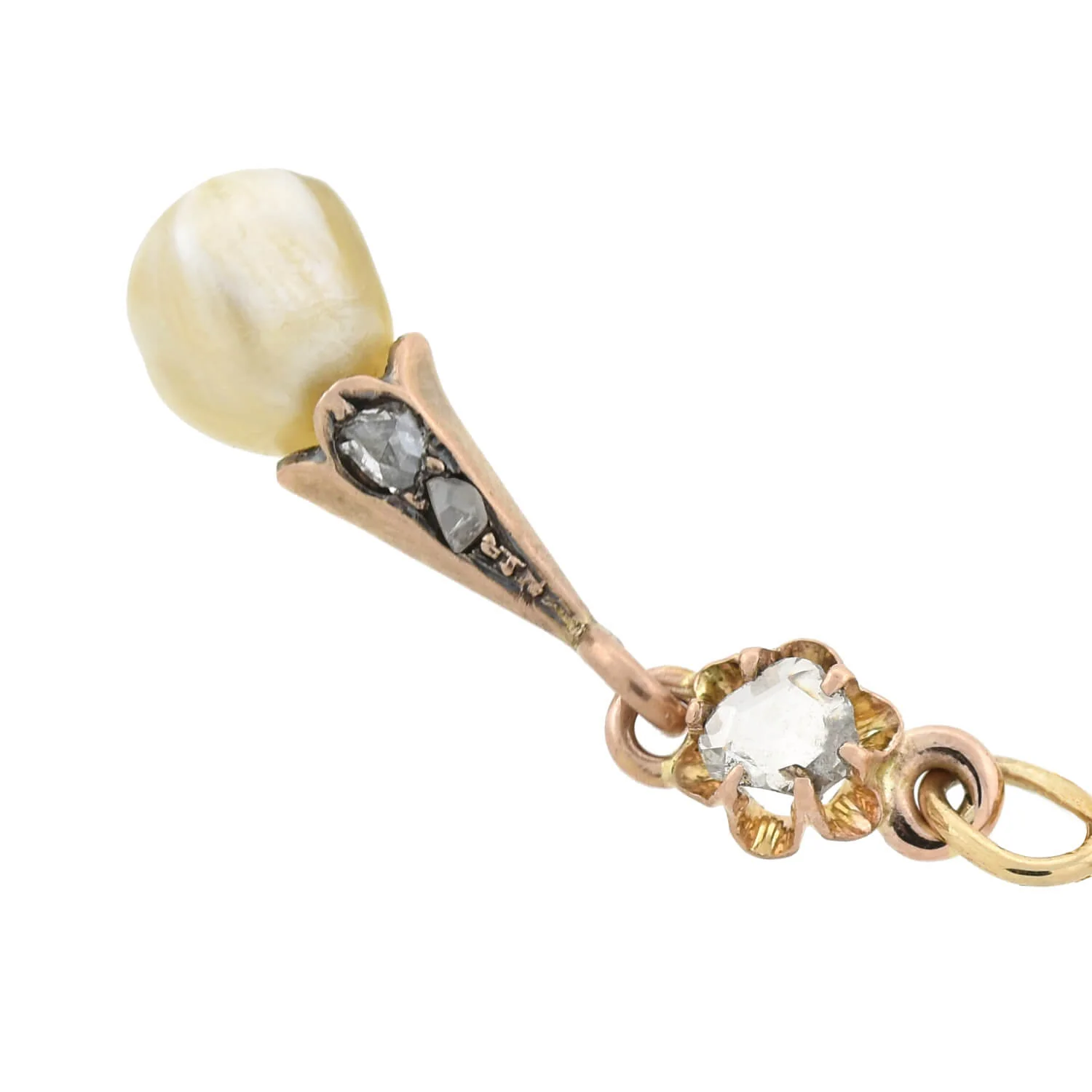 Victorian 14kt Rose Cut Diamond + Natural Pearl Pendant - Image 4