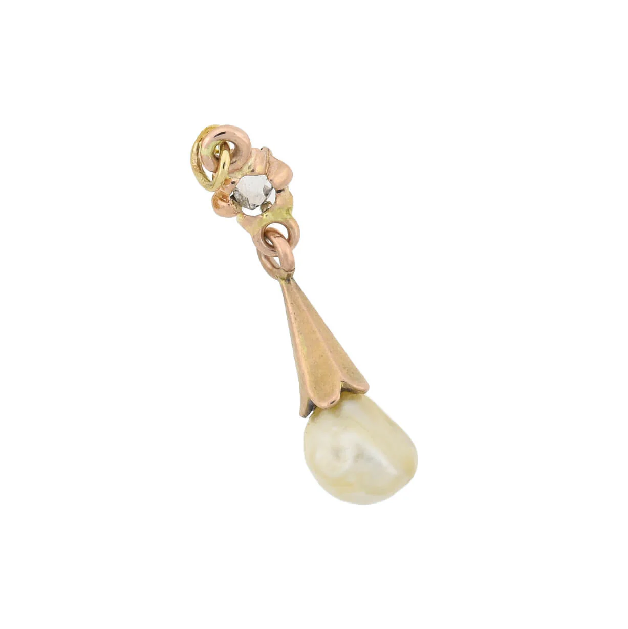 Victorian 14kt Rose Cut Diamond + Natural Pearl Pendant - Image 5