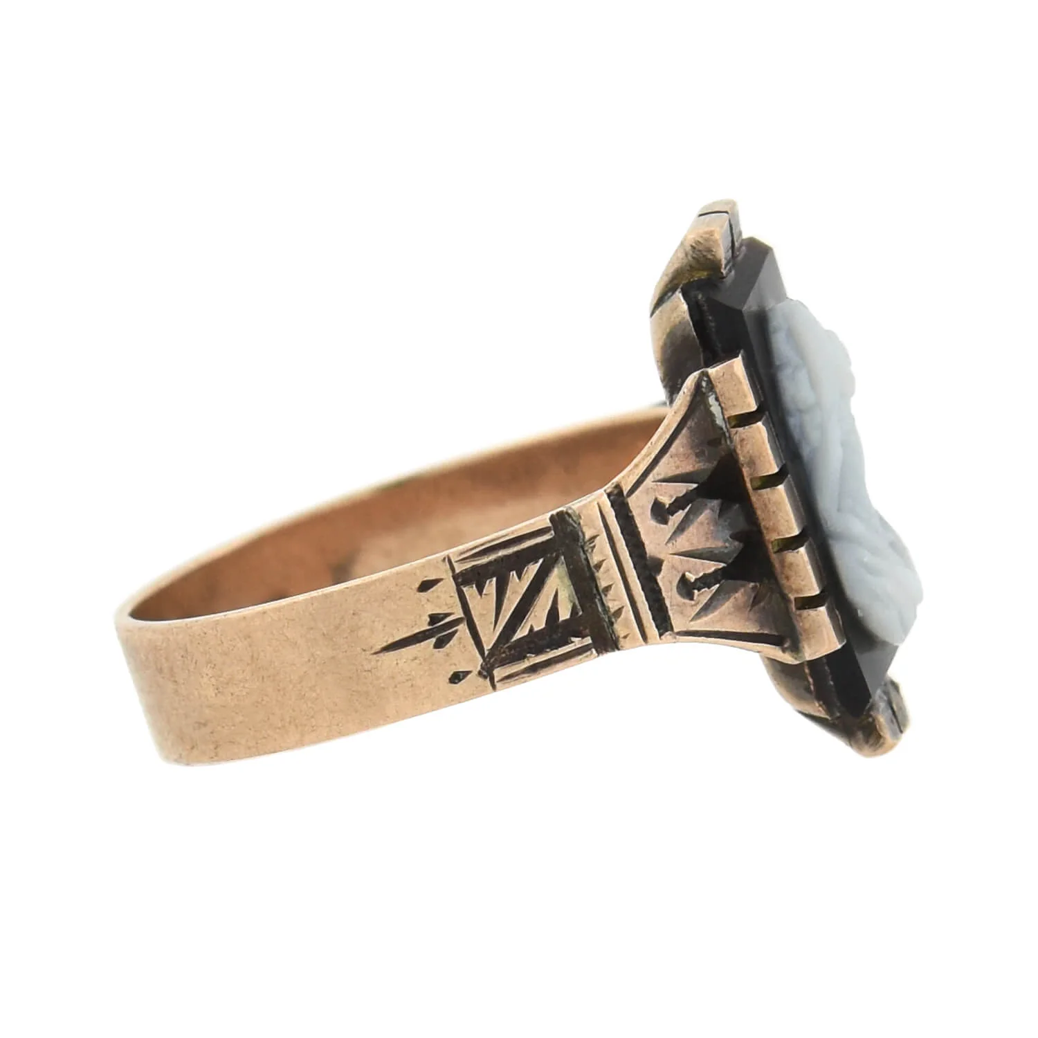 Victorian 14kt Sardonyx Hardstone Cameo Lady Ring - Image 2