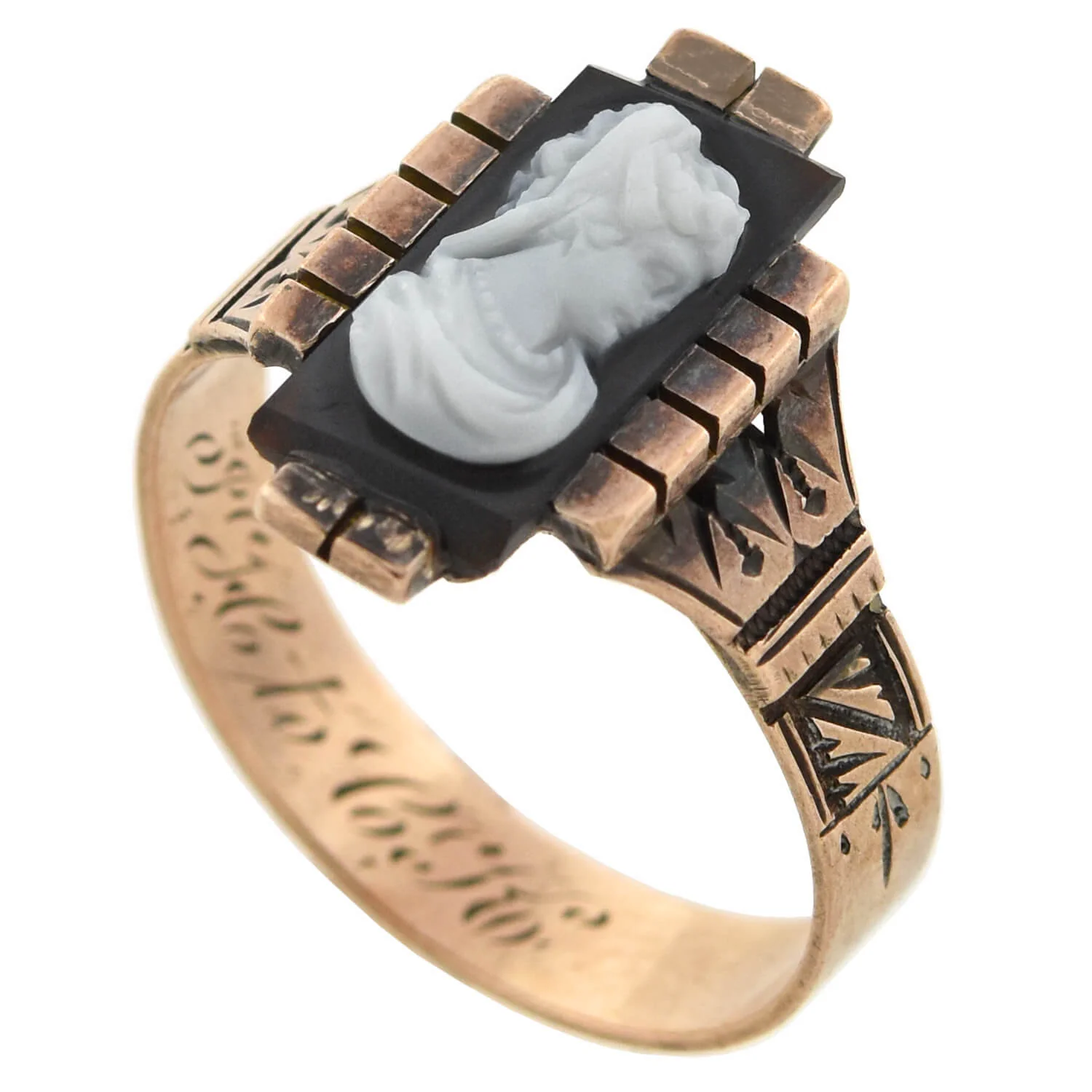 Victorian 14kt Sardonyx Hardstone Cameo Lady Ring - Image 4