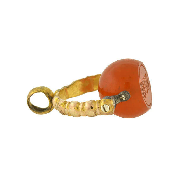 Victorian 14kt + Steel Carnelian Intaglio Spinner Fob - Image 4