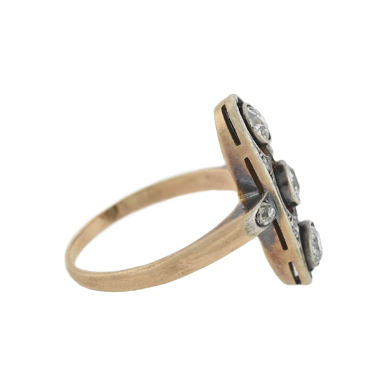 Victorian 14kt/Sterling + Diamond 3-Stone Ring 0.75ctw - Image 2