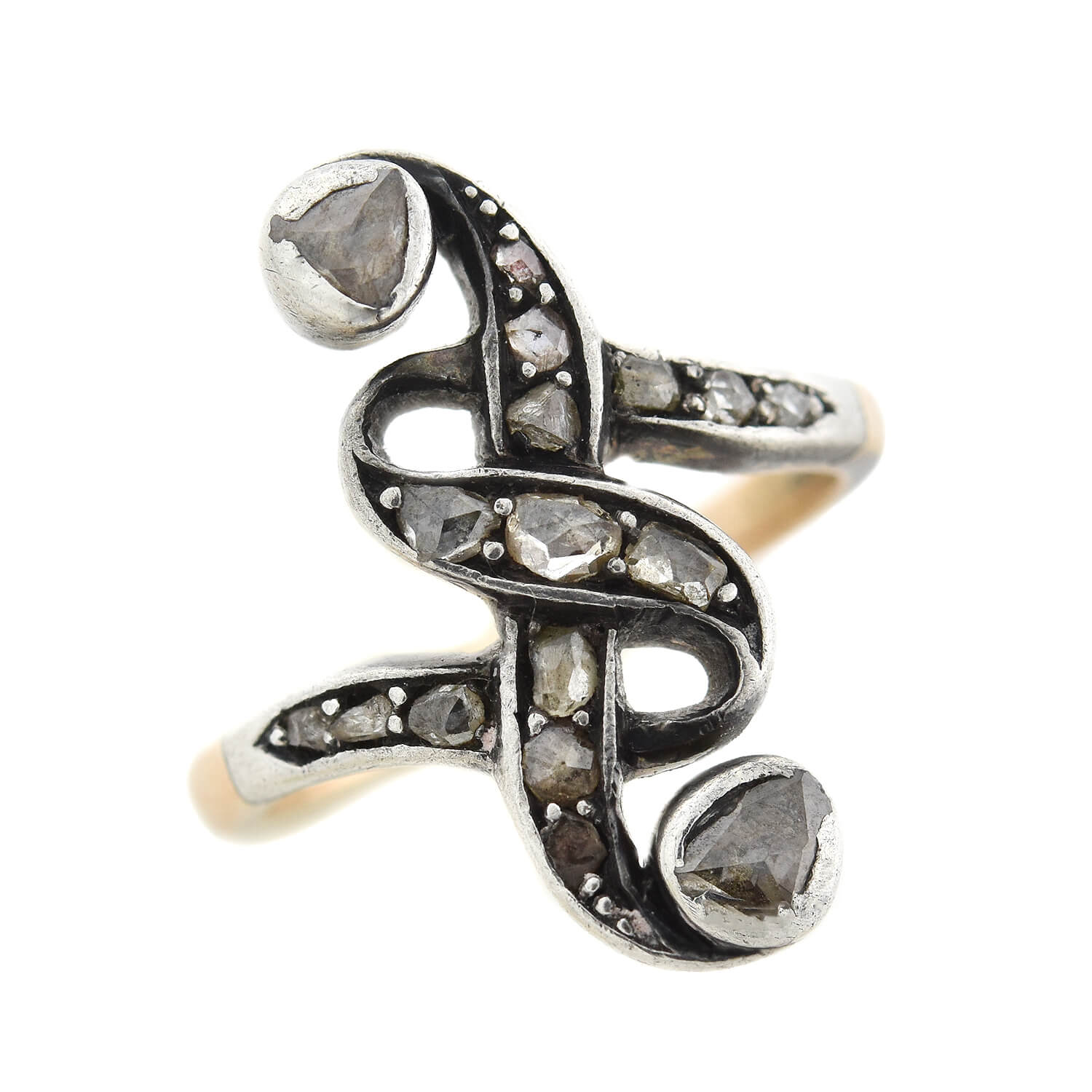 Victorian 14kt/Sterling + Diamond Ribbon Ring - Image 5