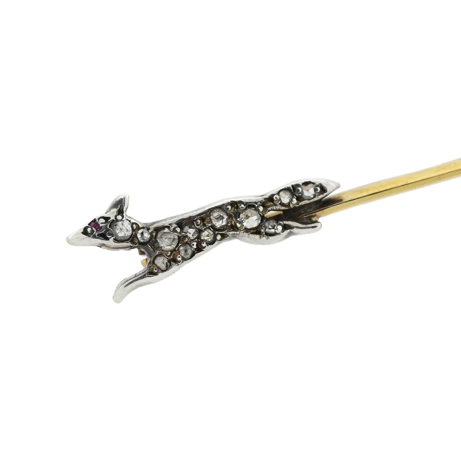Victorian 14kt/Sterling Diamond + Ruby Fox and Hunting Hound Pin - Image 3