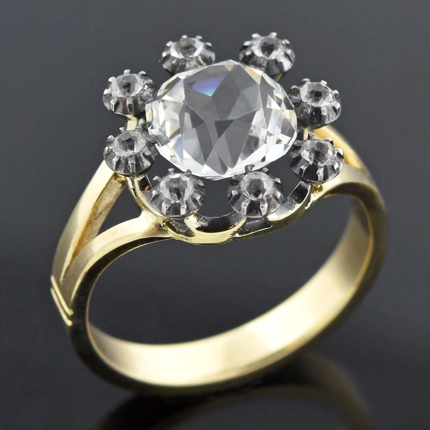 Victorian 14kt/Sterling French Paste Cluster Conversion Ring - Image 4