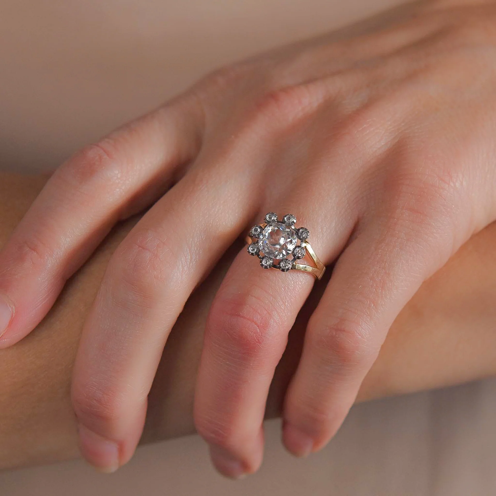 Victorian 14kt/Sterling French Paste Cluster Conversion Ring - Image 6