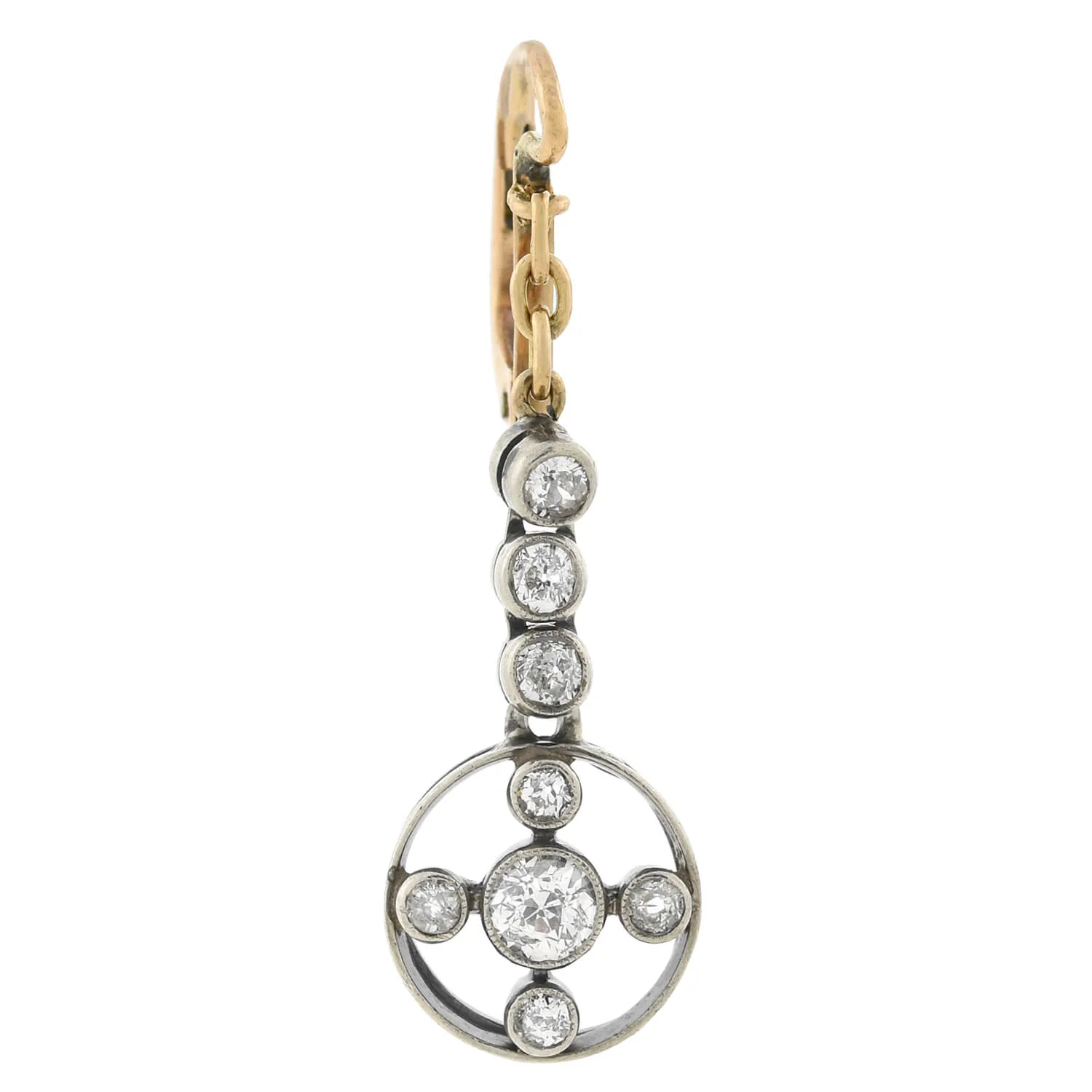 Victorian 14kt/Sterling Mine Cut Diamond Dangle Earrings 1.10ctw - Image 3