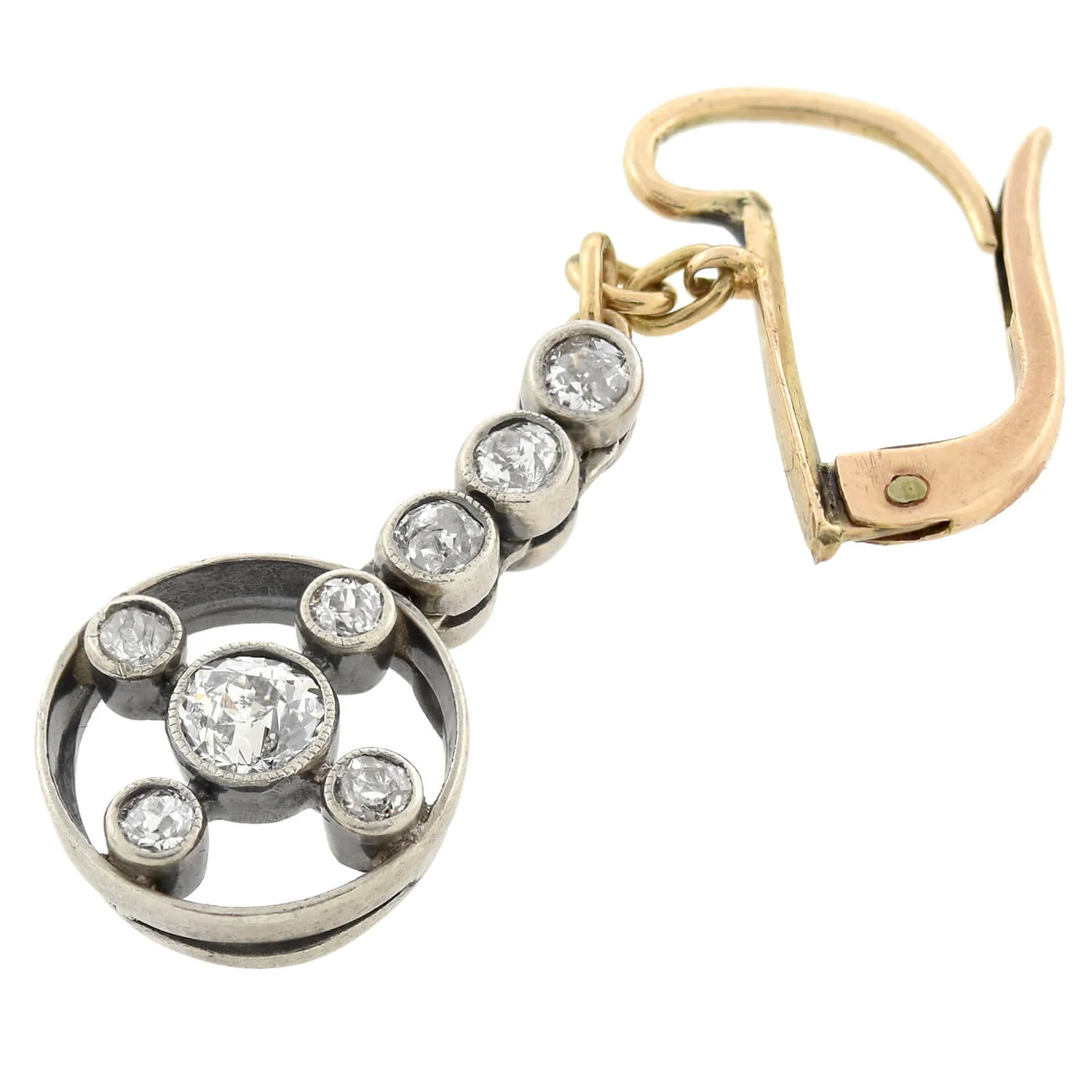Victorian 14kt/Sterling Mine Cut Diamond Dangle Earrings 1.10ctw - Image 4
