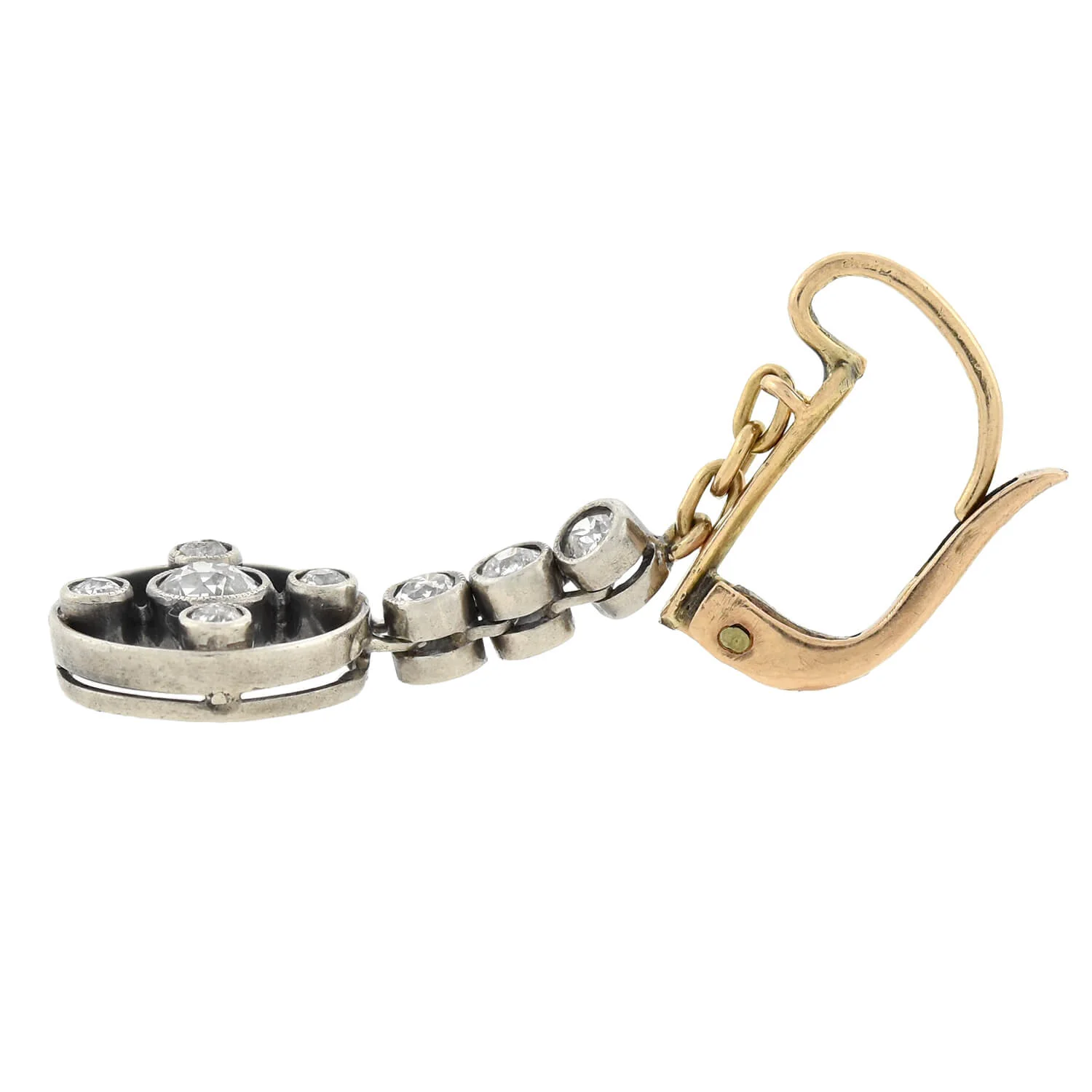 Victorian 14kt/Sterling Mine Cut Diamond Dangle Earrings 1.10ctw - Image 5