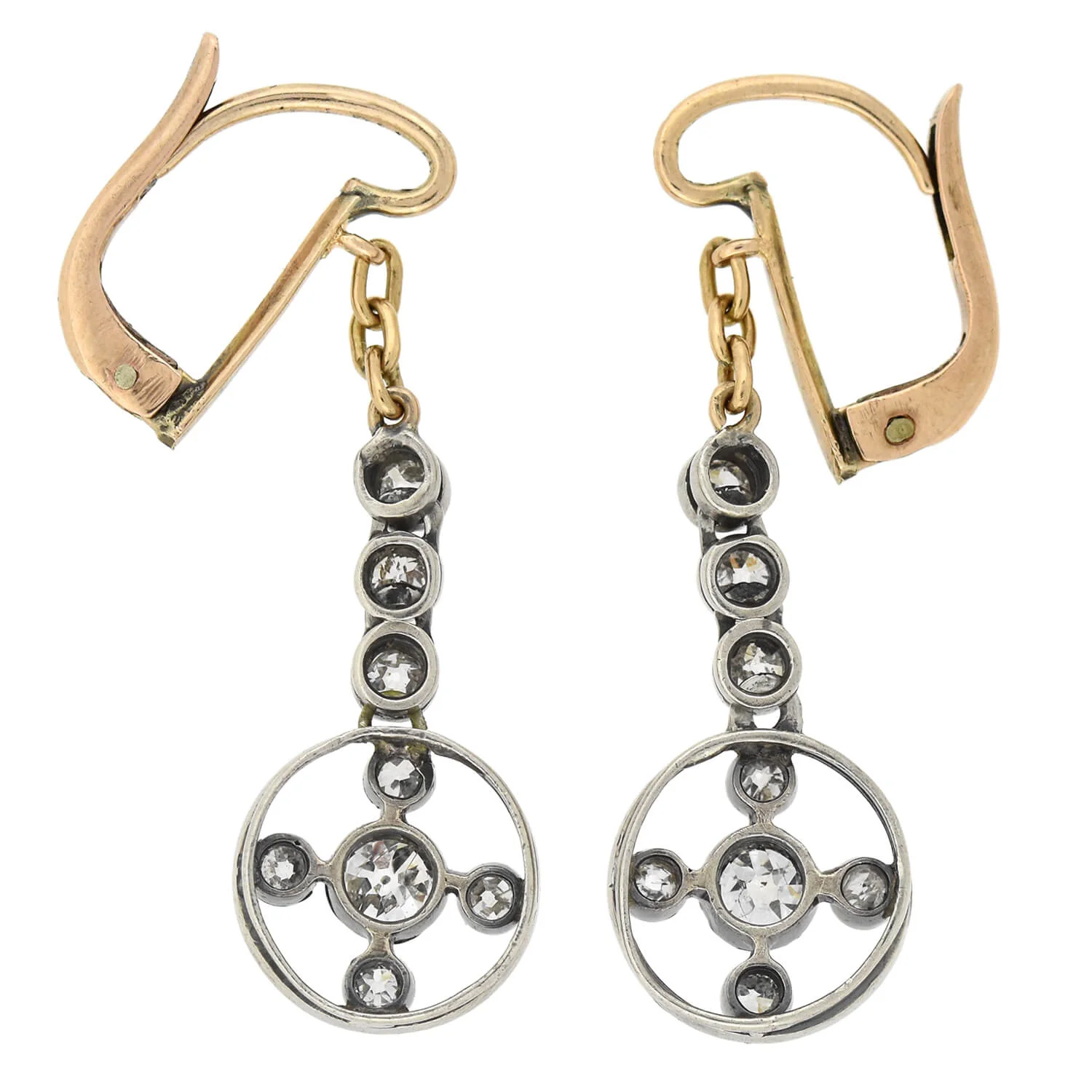 Victorian 14kt/Sterling Mine Cut Diamond Dangle Earrings 1.10ctw - Image 6