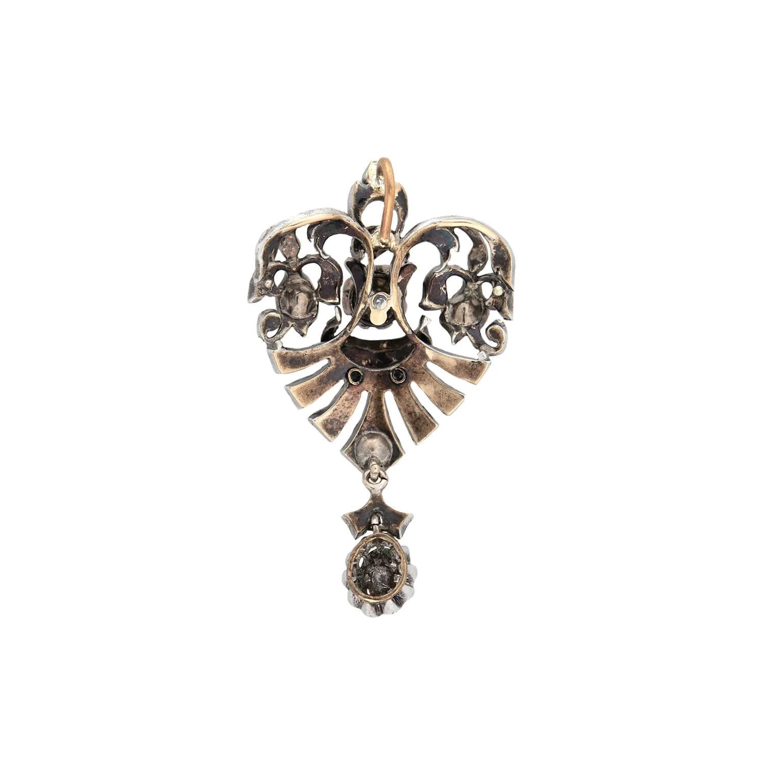 Victorian 14kt/Sterling Rose Cut Diamond Heart Pendant 1ctw - Image 3
