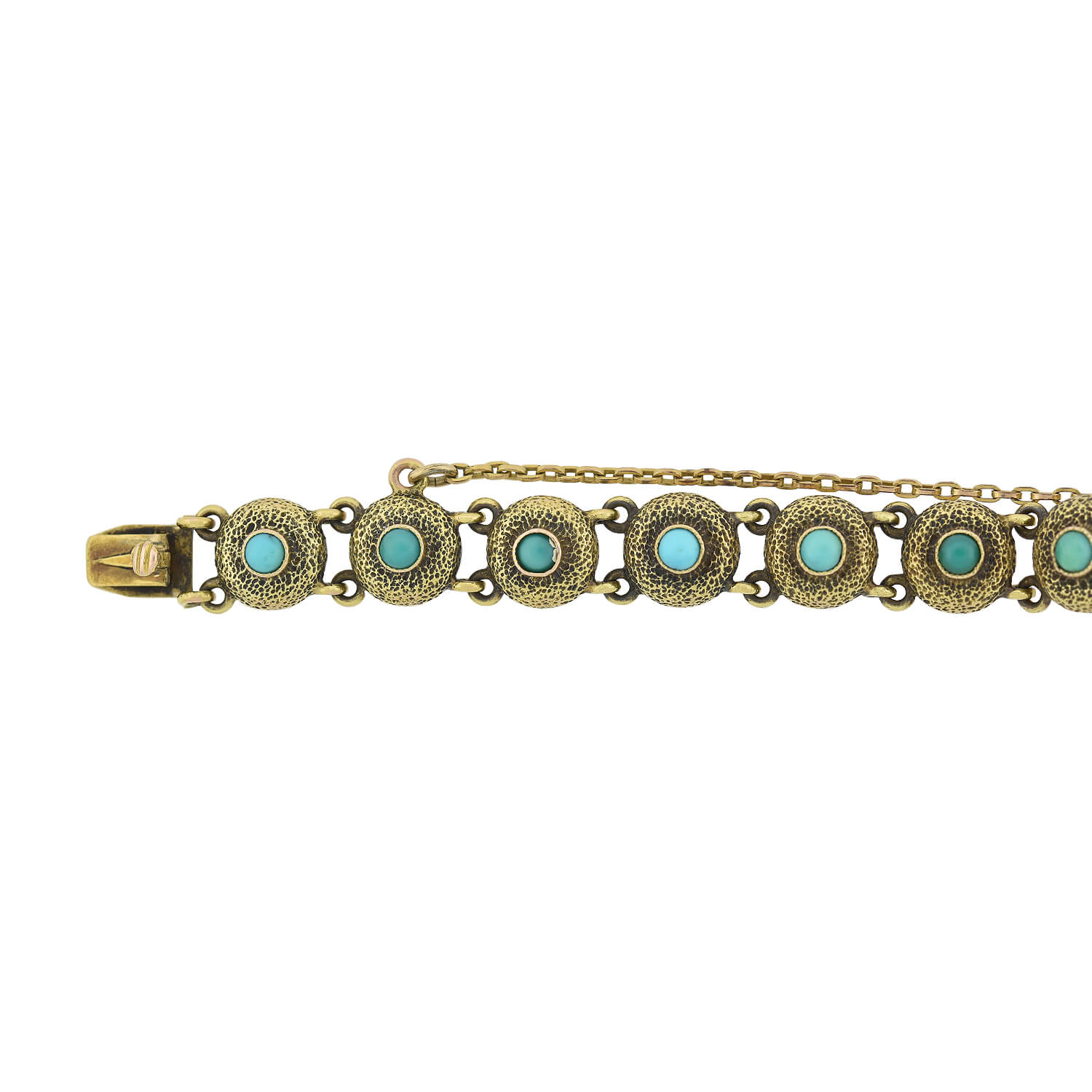 Victorian 14kt Turquoise Textured Button Link Bracelet - Image 2