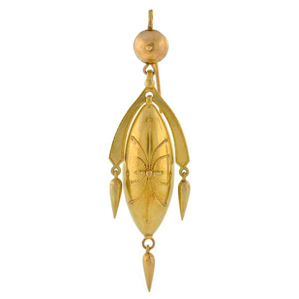 Victorian 14kt Yellow Gold Etruscan Drop Earrings - Image 3