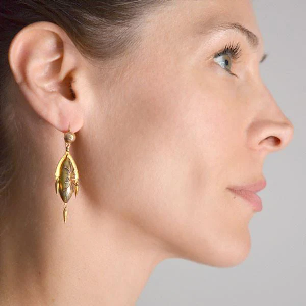 Victorian 14kt Yellow Gold Etruscan Drop Earrings - Image 8