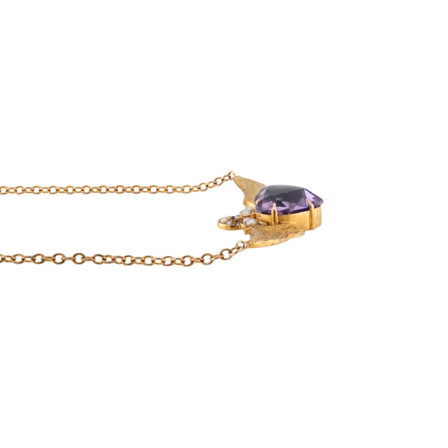 Victorian 15k/18k Amethyst & Pearl Winged Heart Pin/Pendant - Image 3