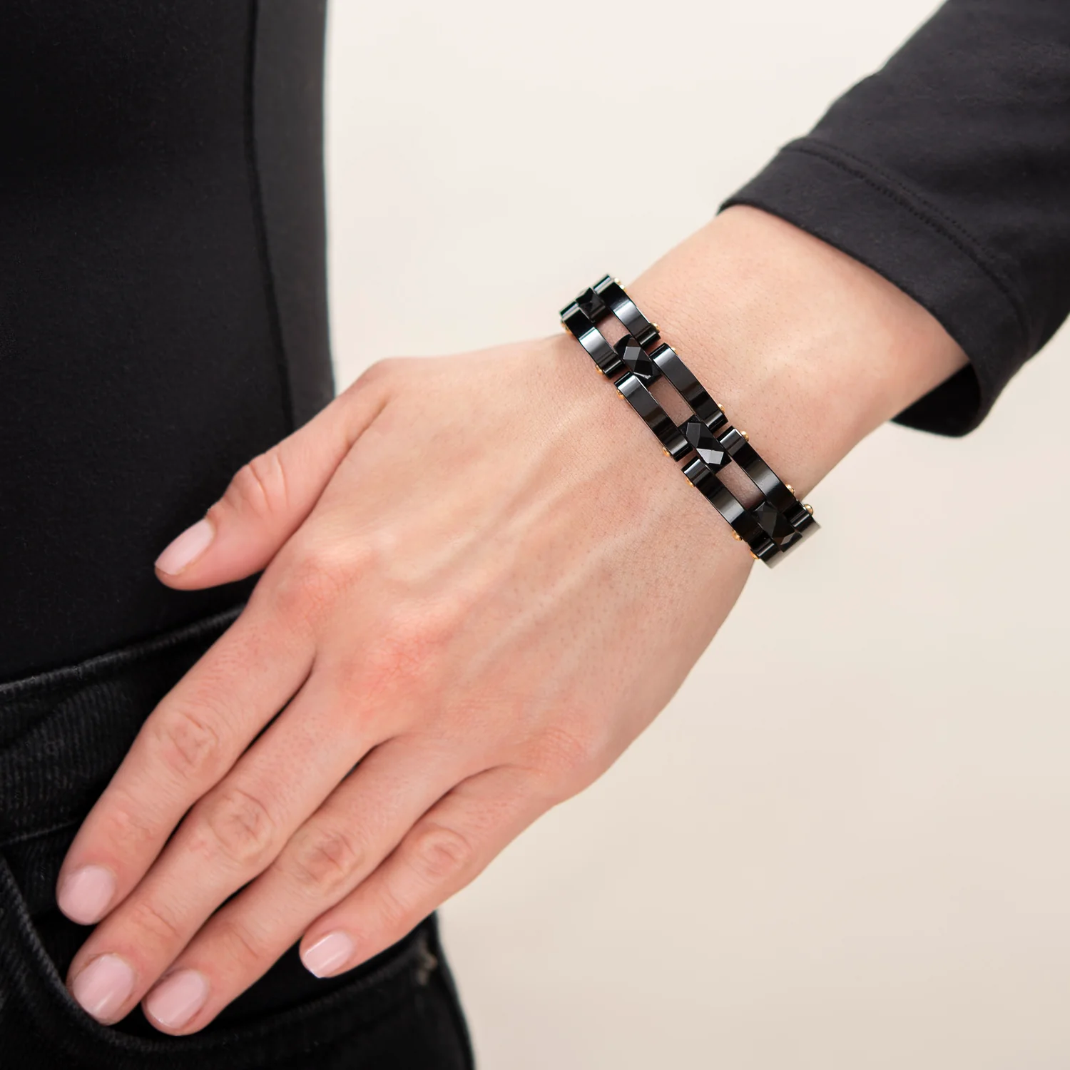 Victorian 15k Carved Onyx Line Bracelet - Image 10