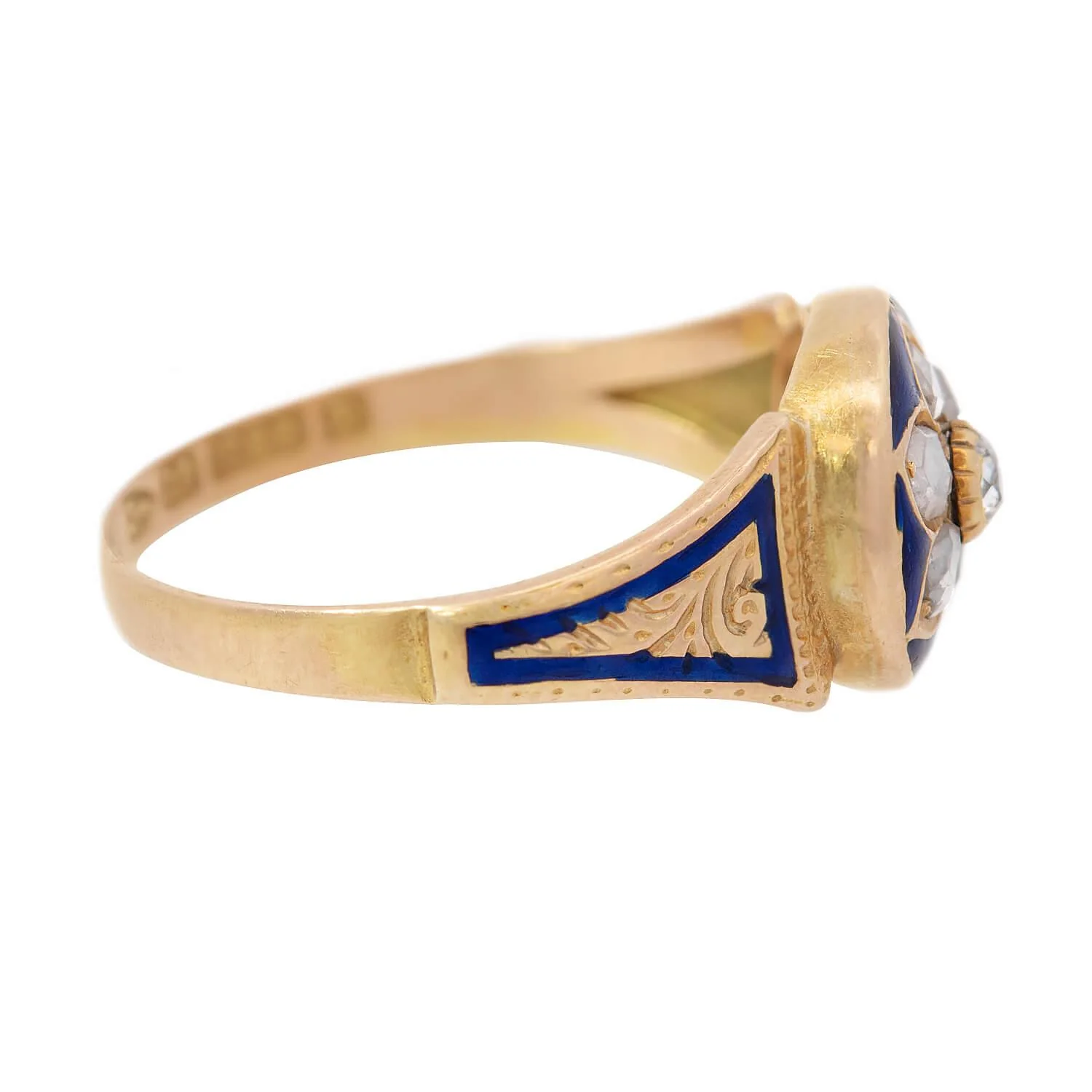 Victorian 15k Diamond and Enamel Floral Motif Ring - Image 3