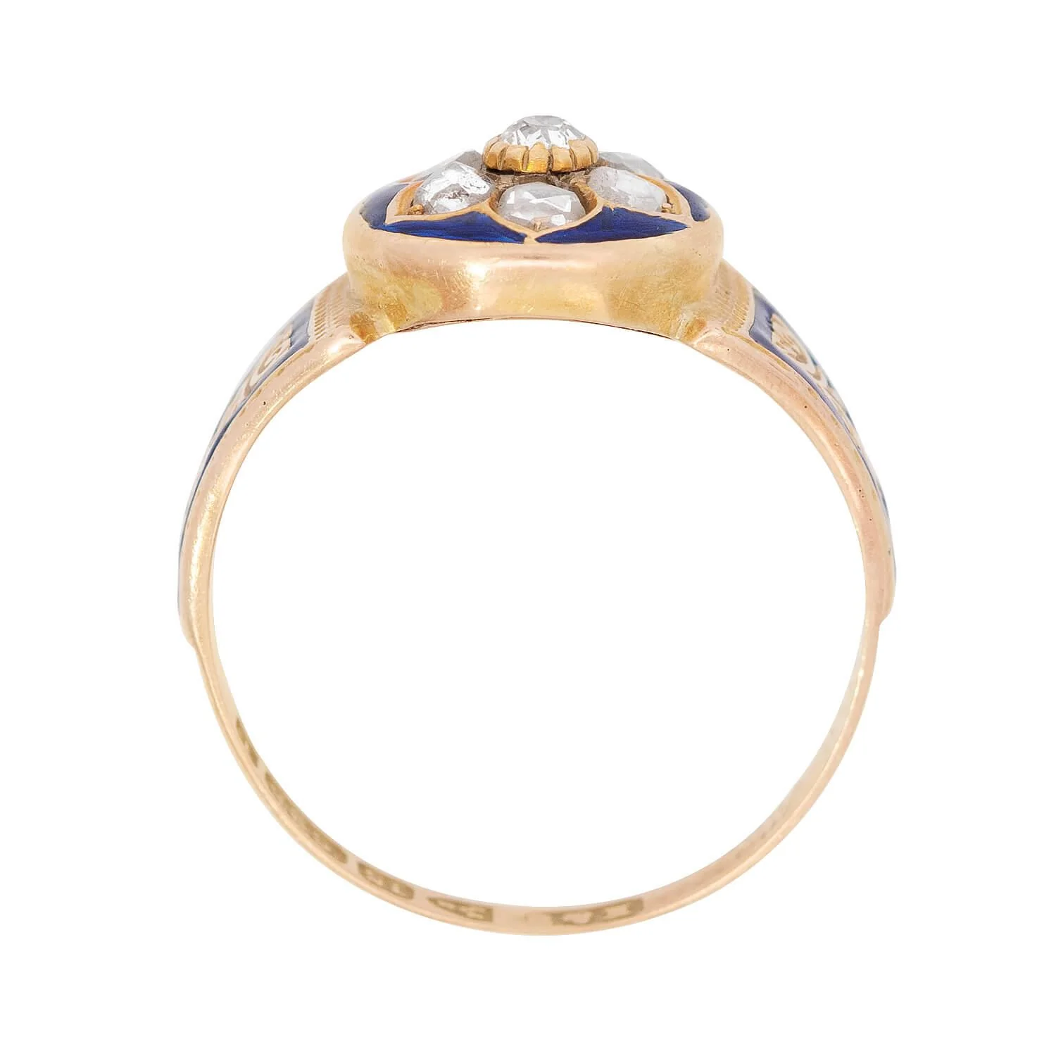 Victorian 15k Diamond and Enamel Floral Motif Ring - Image 4