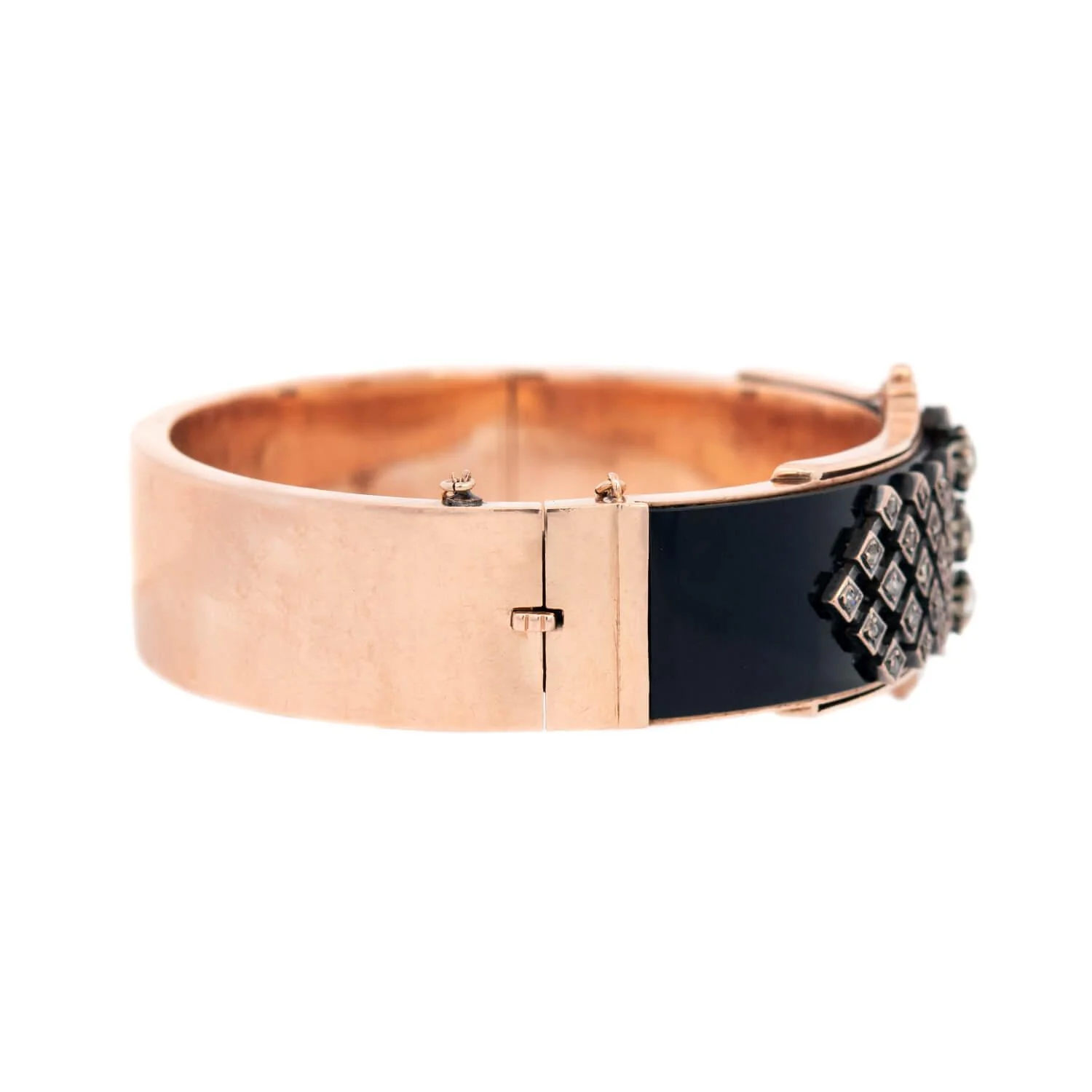 Victorian 15k Diamond and Onyx Bangle - Image 2