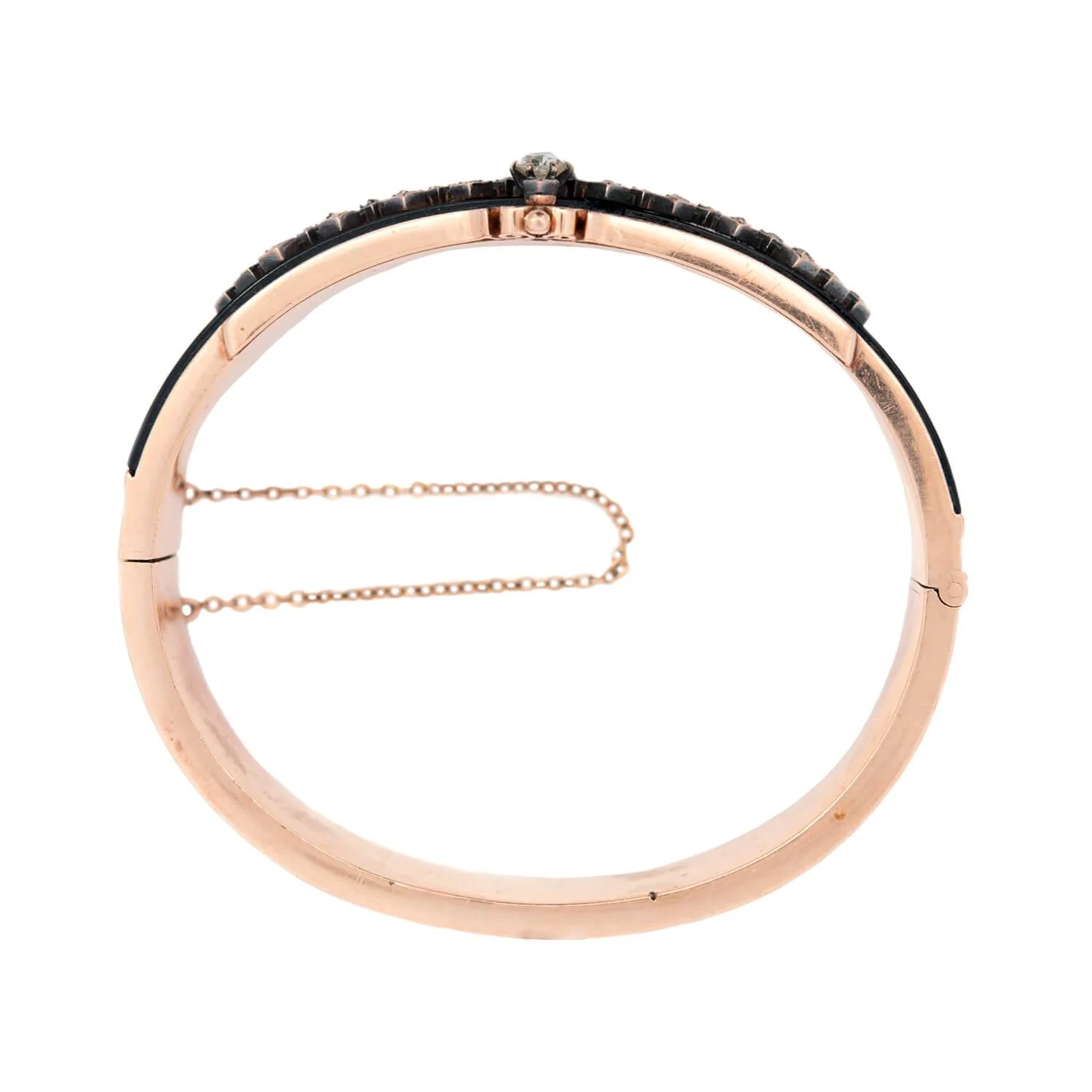 Victorian 15k Diamond and Onyx Bangle - Image 3