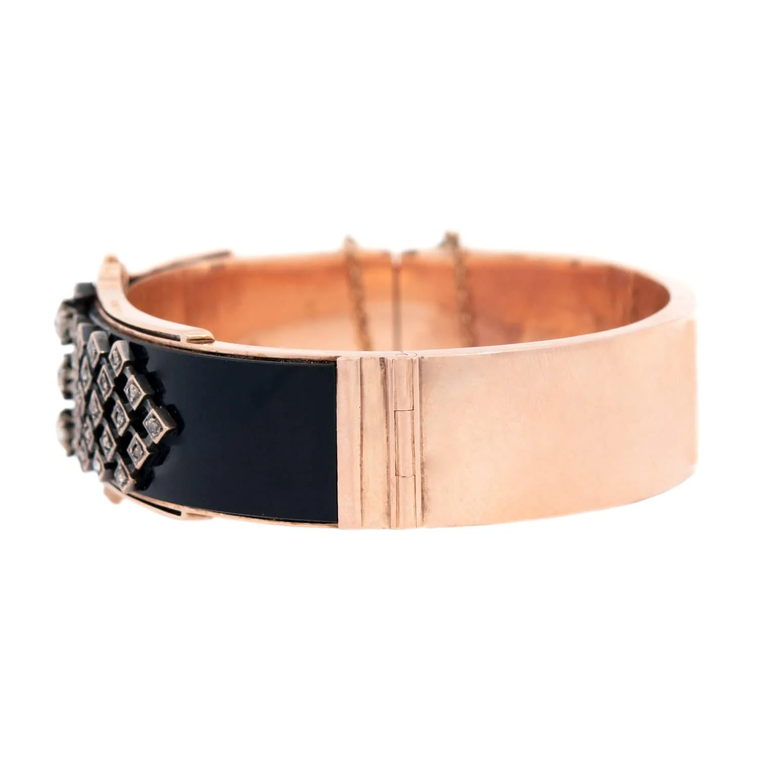 Victorian 15k Diamond and Onyx Bangle - Image 4