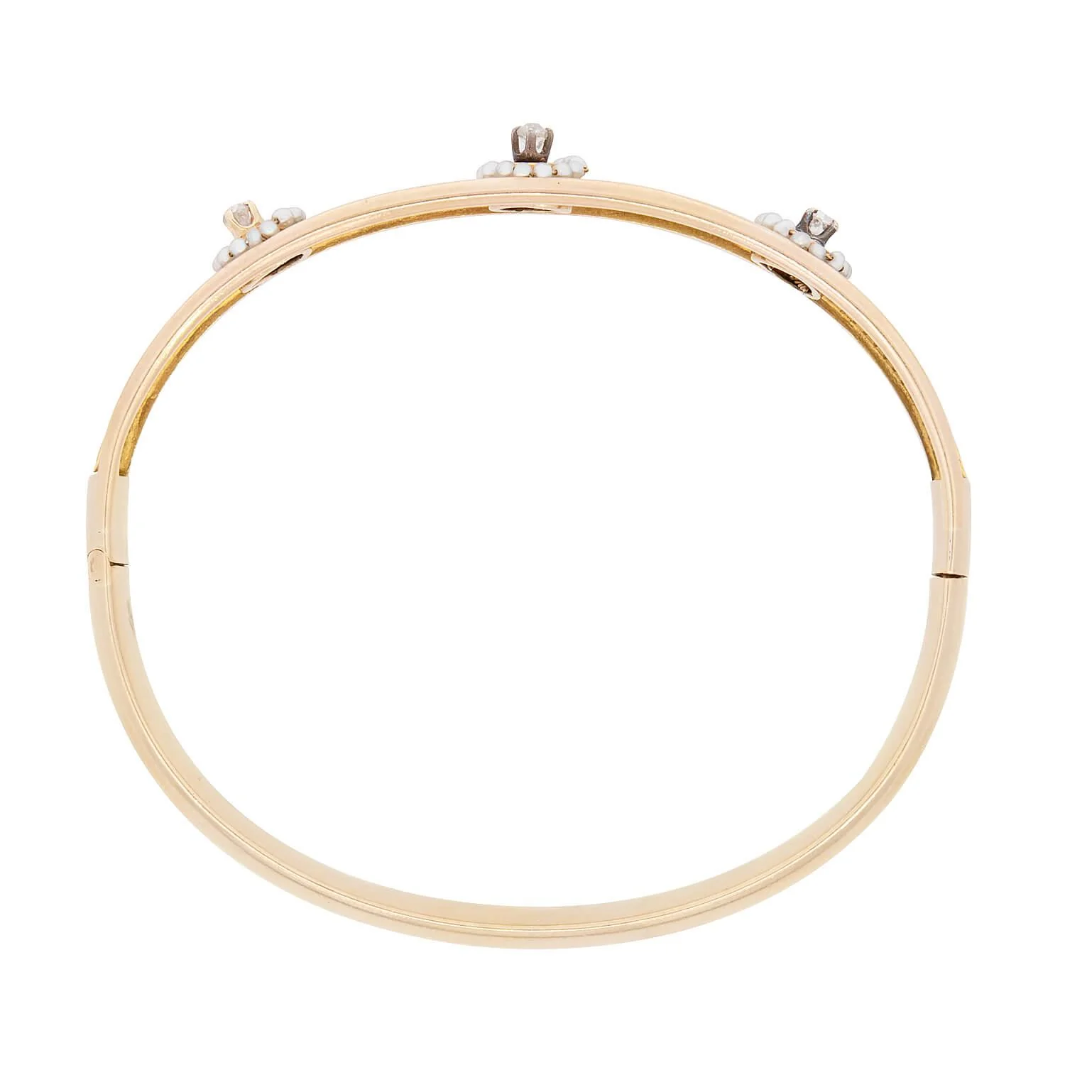 Victorian 15k Diamond, Pearl, and Enamel Bangle - Image 3