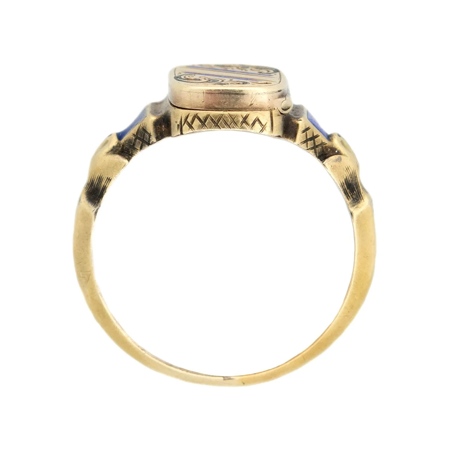 Victorian 15k Enameled Locket Ring - Image 4