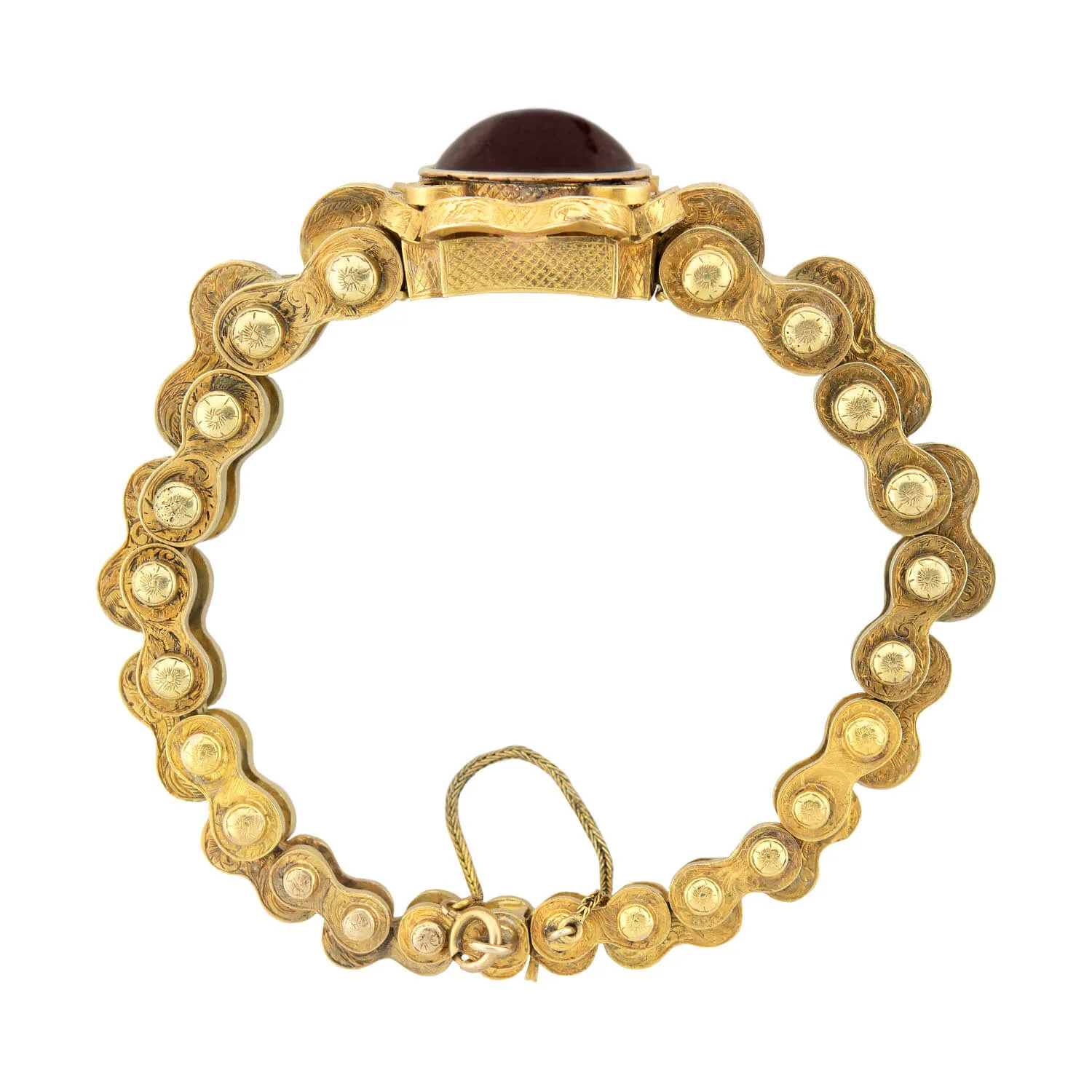 Victorian 15k Repousse + Garnet Mourning Link Bracelet - Image 3