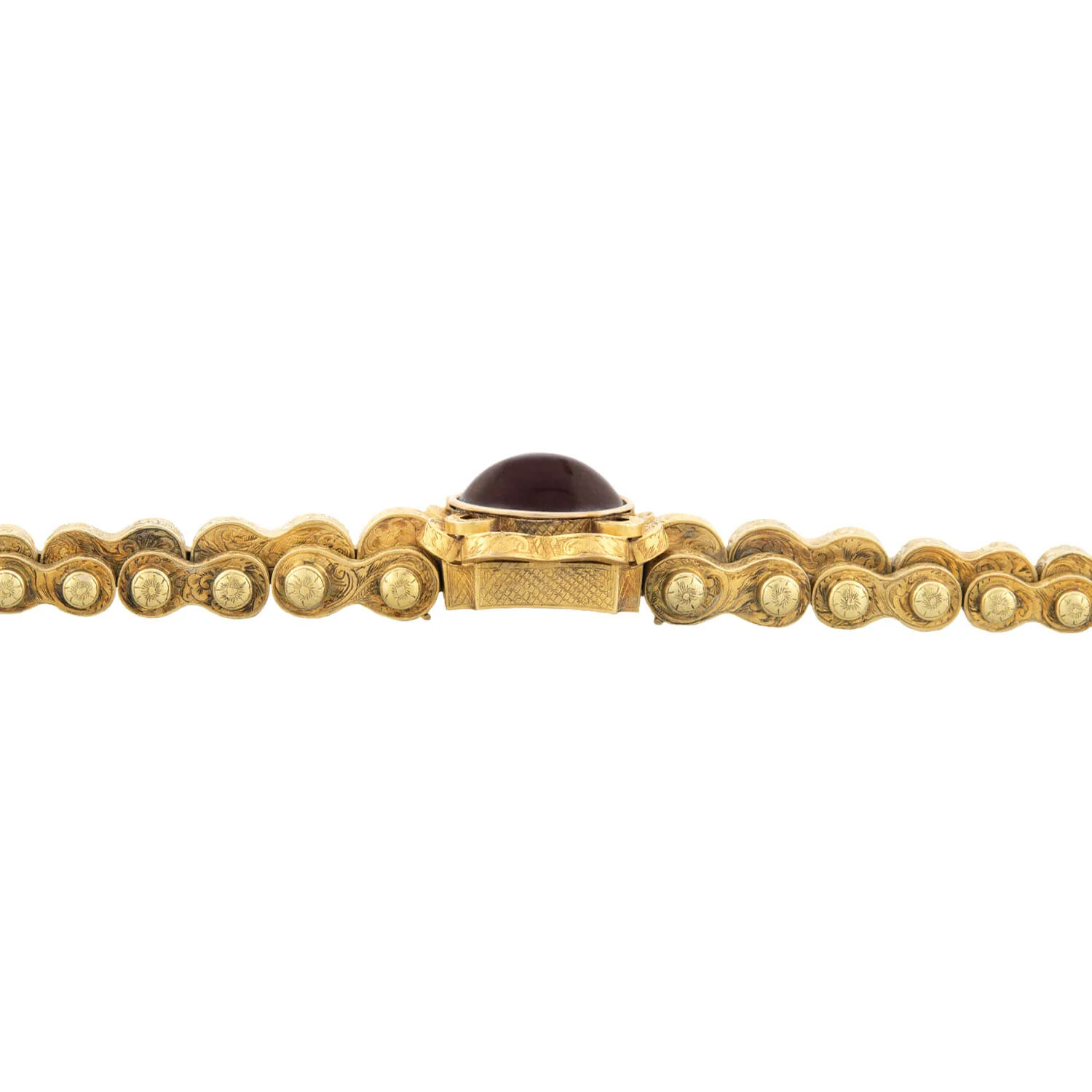 Victorian 15k Repousse + Garnet Mourning Link Bracelet - Image 5