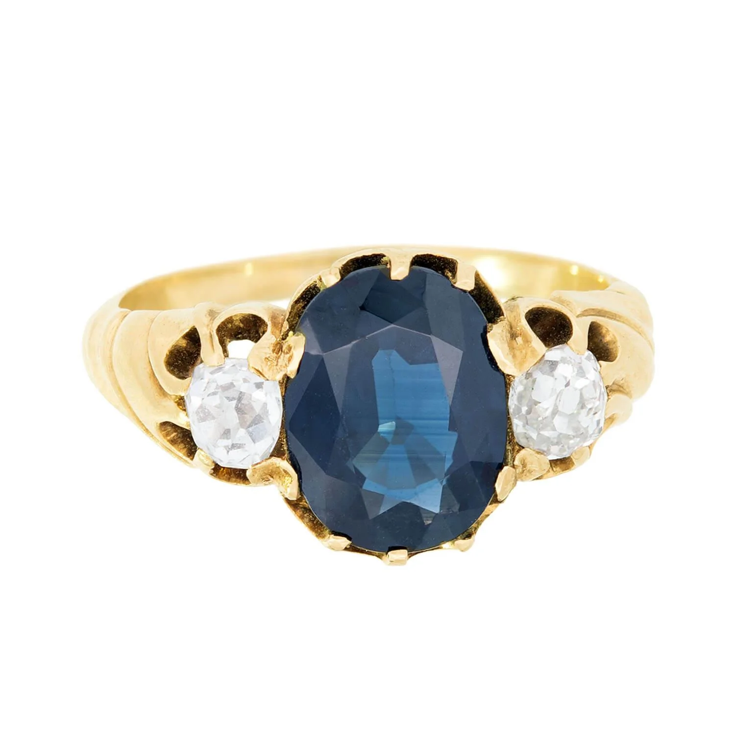 Victorian 15k 2.88ct Sapphire and Diamond Ring - Image 2