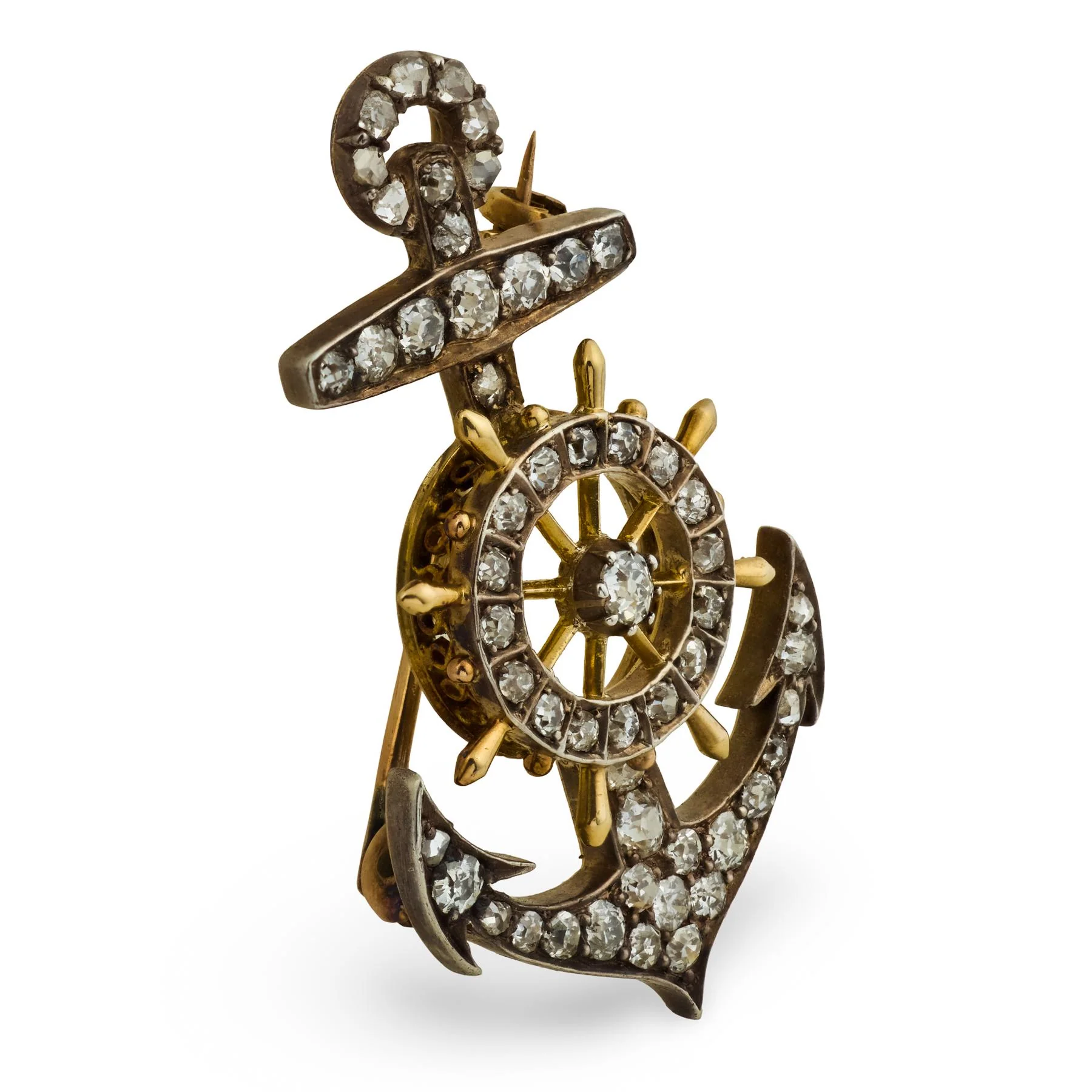 Victorian 15k/Sterling Diamond Anchor & Wheel Pin/Pendant - Image 2