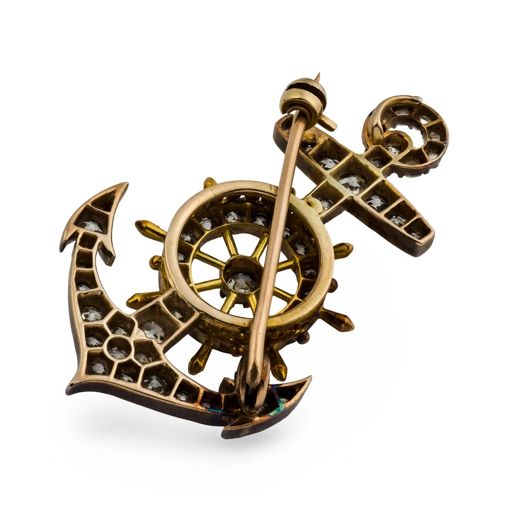 Victorian 15k/Sterling Diamond Anchor & Wheel Pin/Pendant - Image 3