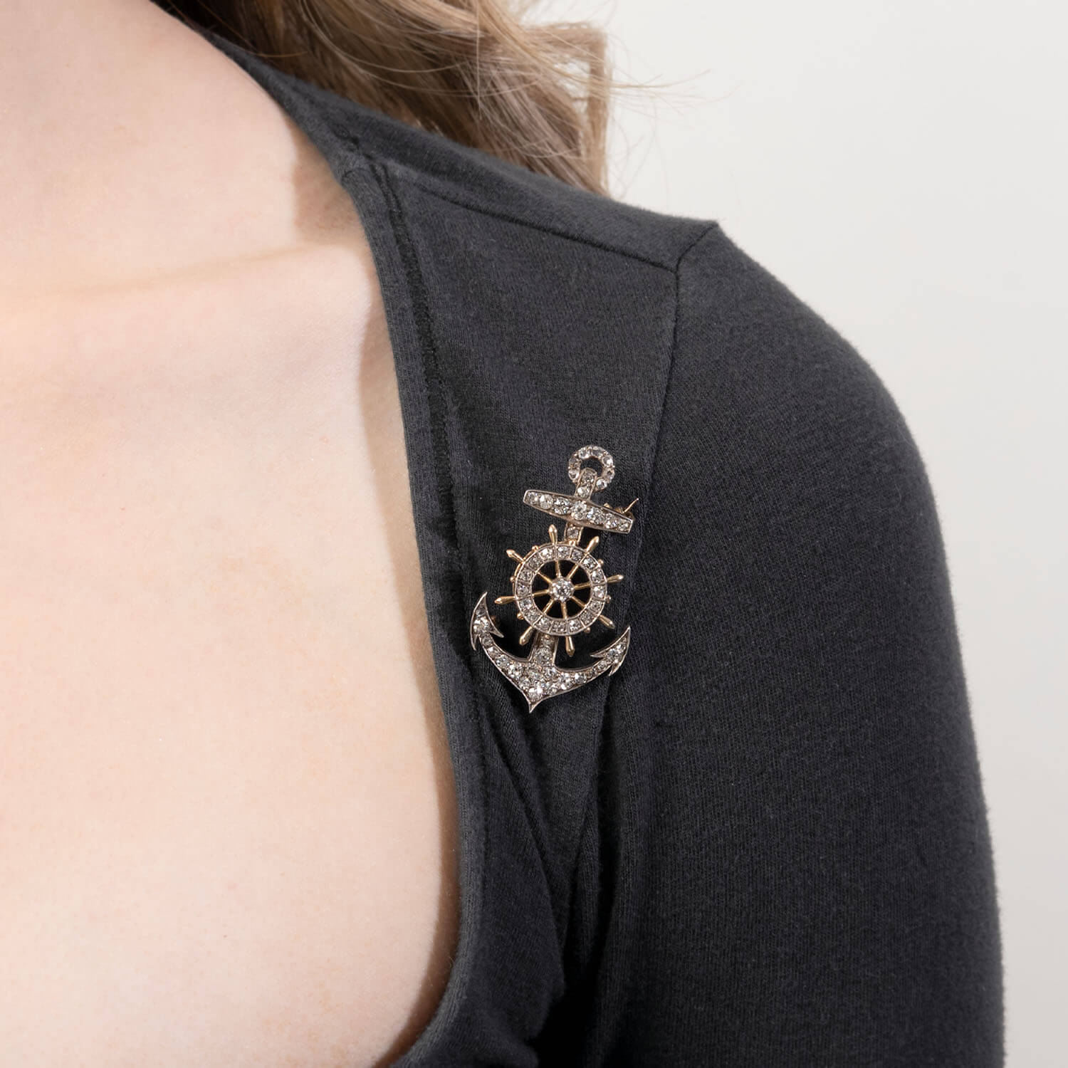 Victorian 15k/Sterling Diamond Anchor & Wheel Pin/Pendant - Image 4